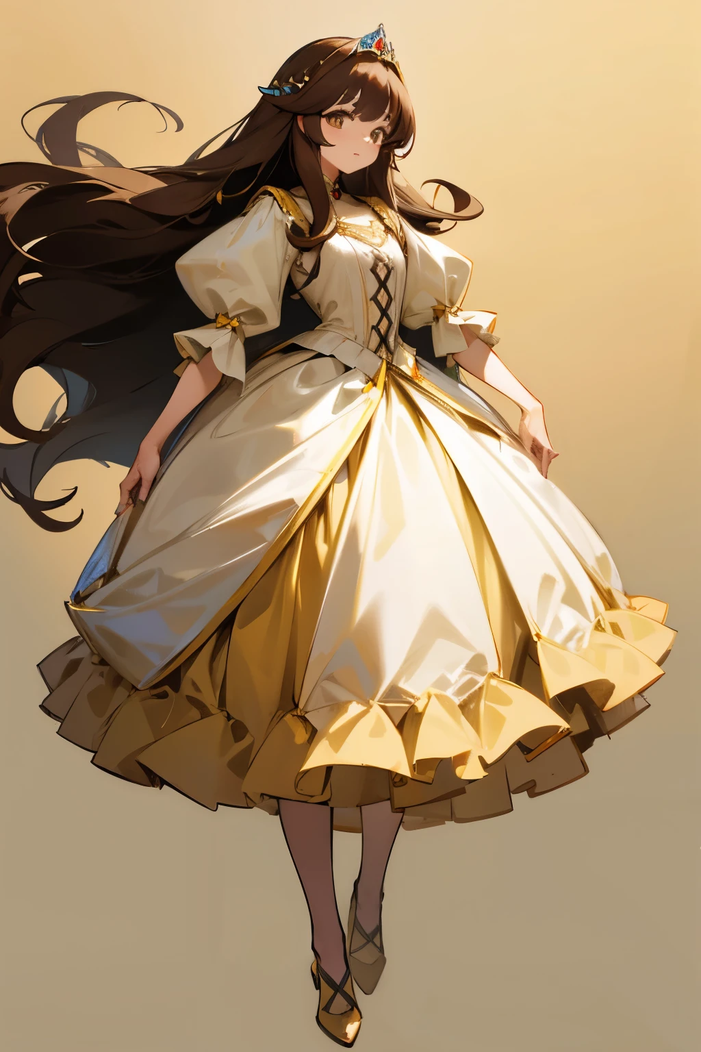 black long hair, full body, yellowish brown hair, princess style