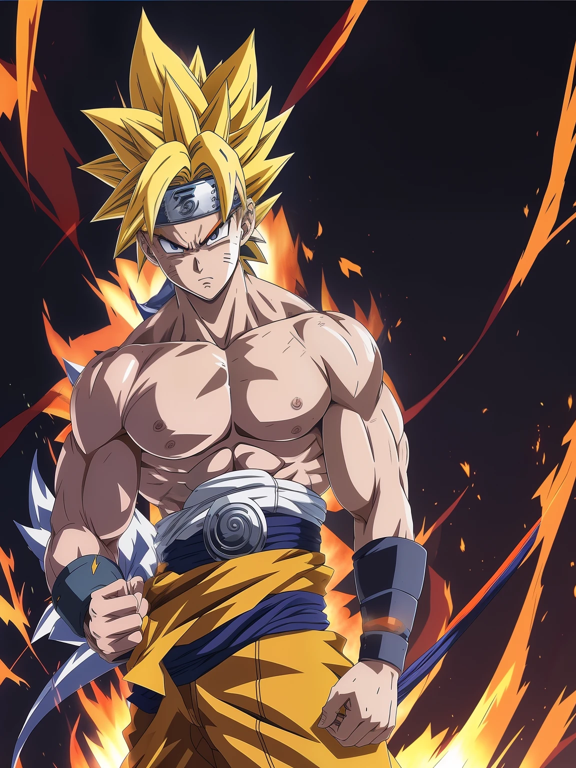 anime character with a very muscular body and a very big chest, super sayan, an epic anime of a energy man, super saiyan, super saiyan goku, badass anime 8 k, broly, anime wallaper, going super saiyan, best anime character design, super sayian goku, ultra hd anime wallpaper, character dragonball, anime wallpaper 4 k, Naruto Ninja, Leaf headband, enraged.