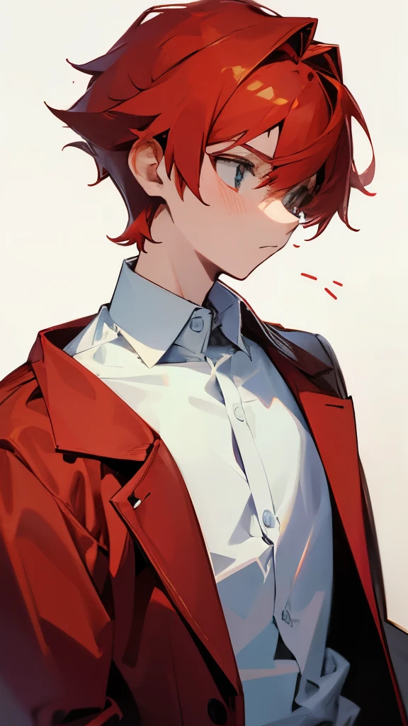 A boy, shirt, red hair, explaining