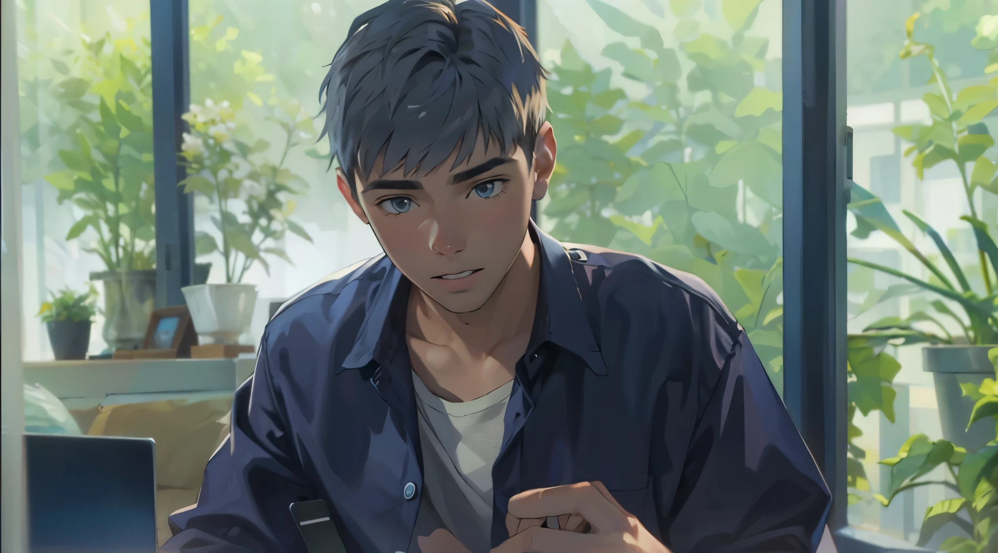 A young 16-year-old man checks his cell phone