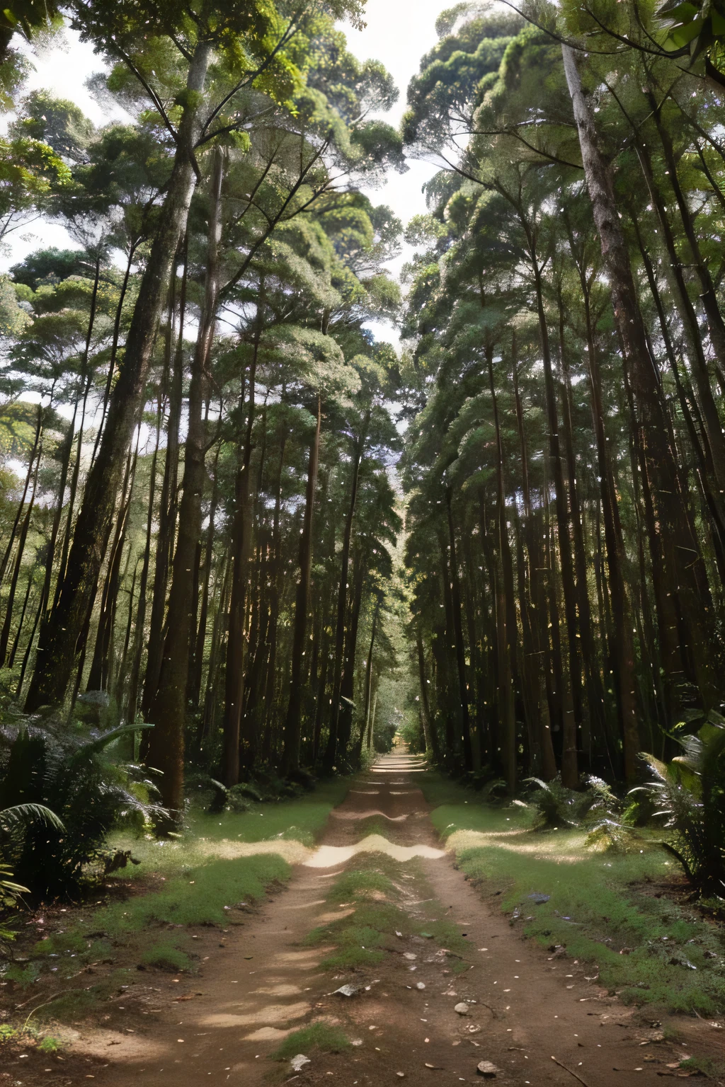 Tall trees climb towards the sky, formando um dossel verde exuberante. You hear the gentle sound of birds and the buzz of cicadas as you navigate winding trails, cercado pela diversidade de plantas e animais.