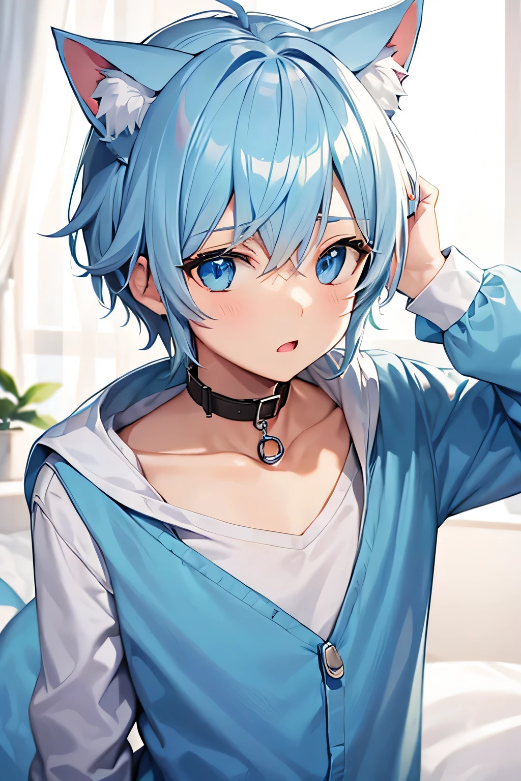 Light blue cat ears boy,collar