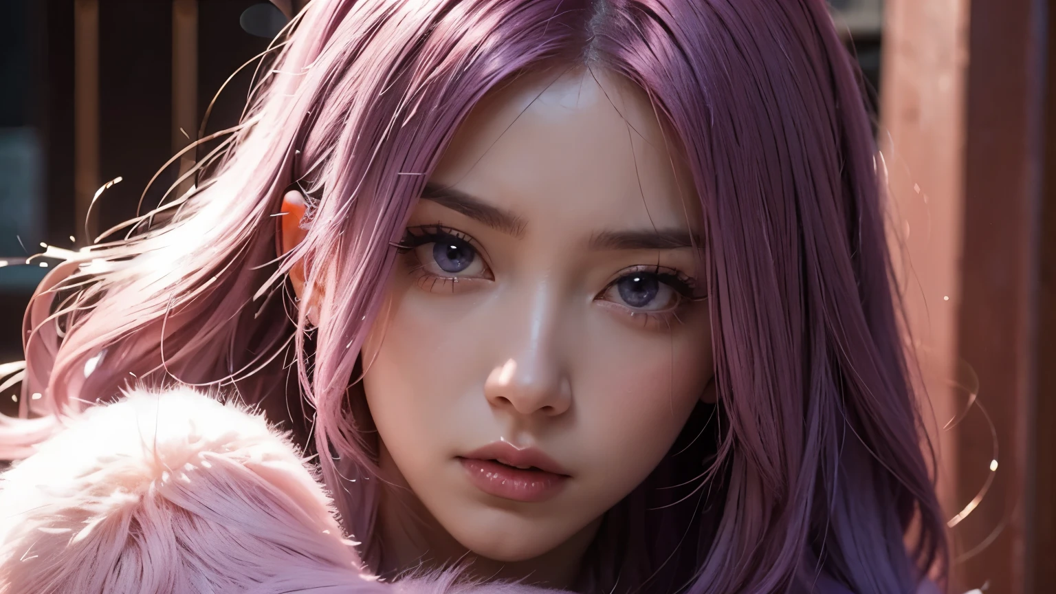 A angry mommy with long light pink soft purple hair, perfect big booba , good quality, detailed beauty face