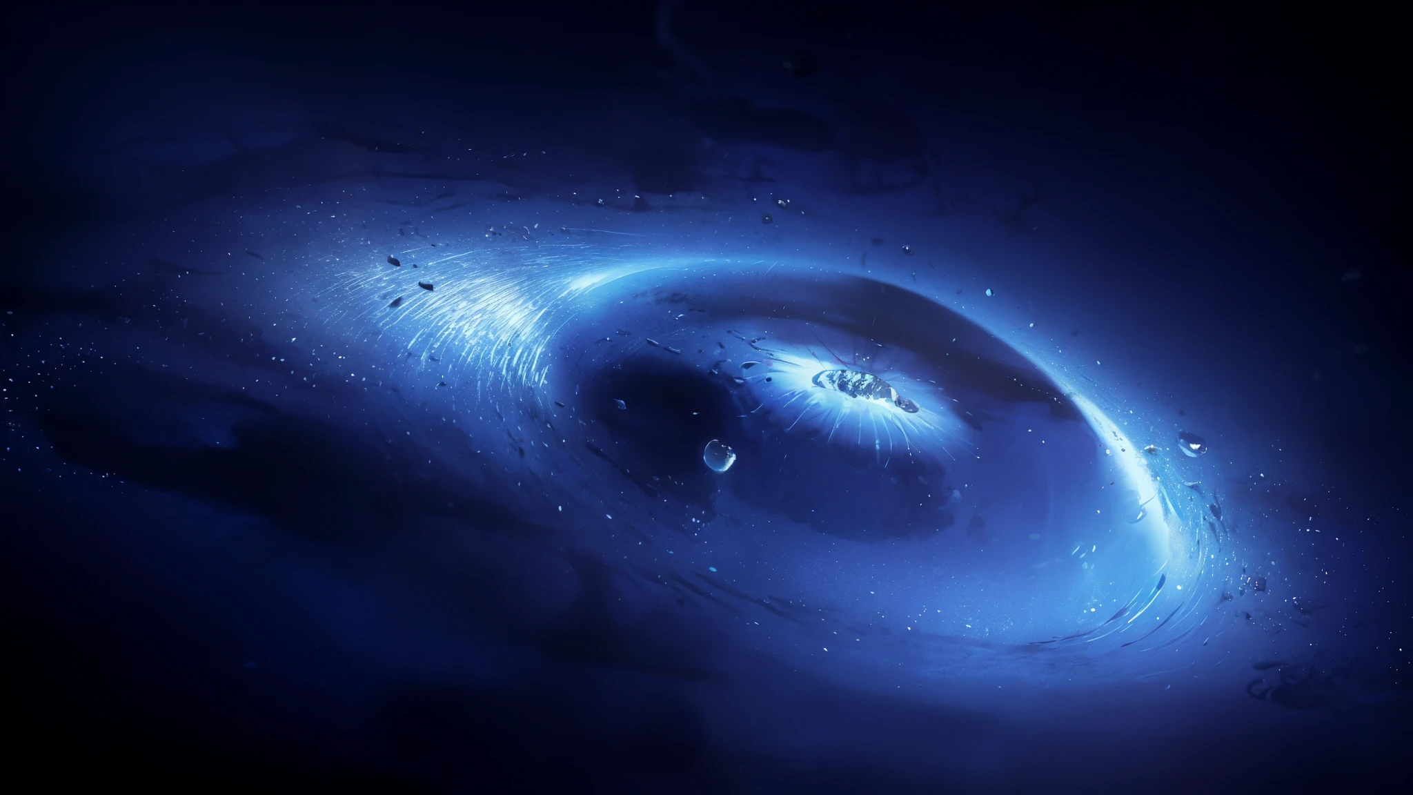 water drop, circles disperse on the water, macro, the moon and stars are reflected in the drop, general picture - human eye, abstraction, pixel art, space, the drop resembles the retina of the eye