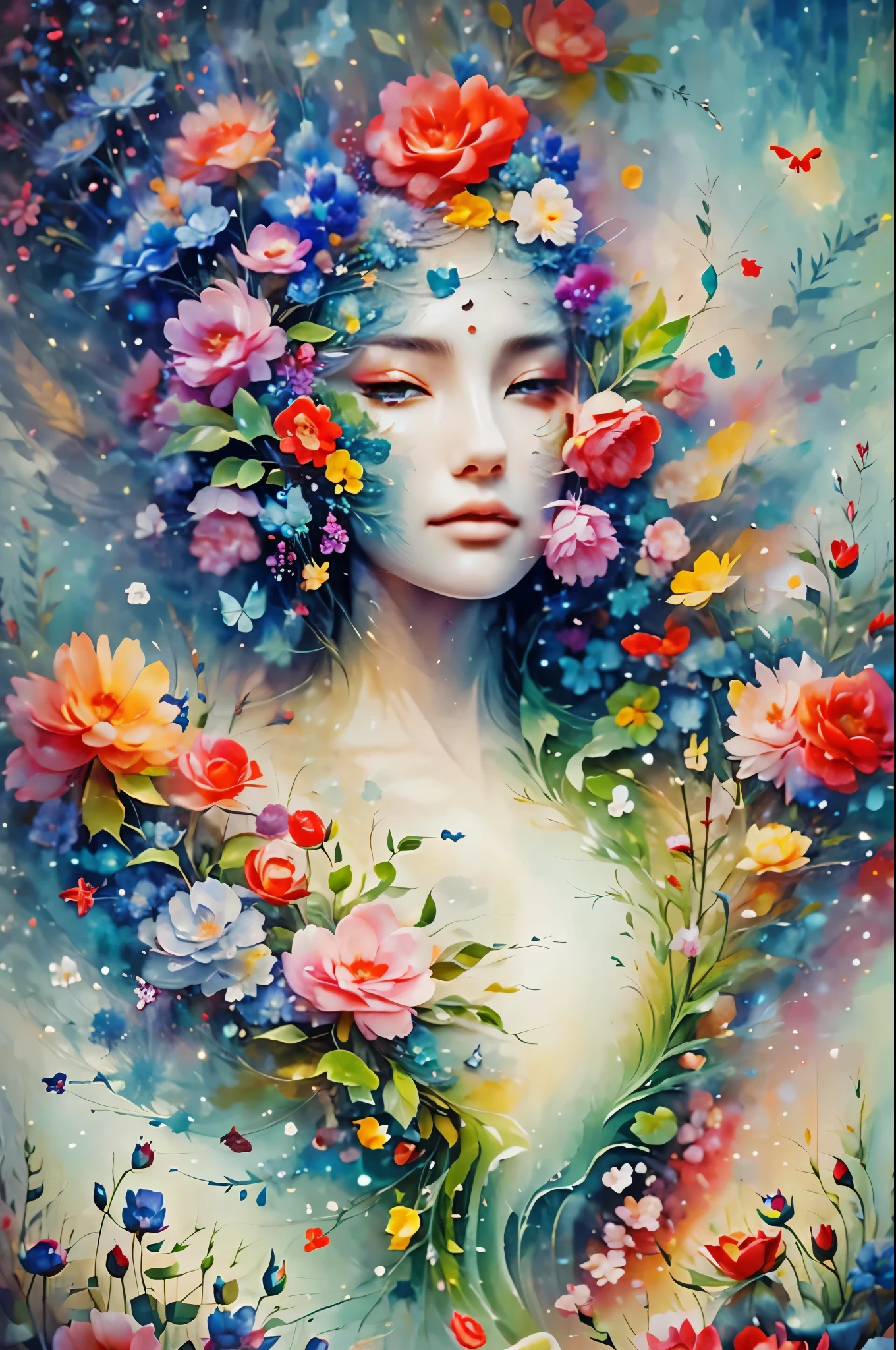 Psychedelic psychedelic artwork,Colorful birds and hearts, in core style, distorted image form, deep emerald and deep red, I can't believe how beautiful this is, precisionist lines, Mixes elements of reality and fantasy, Psychedelic pattern