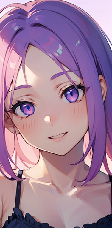 Realistic、1girl、pink hair、blue eyes、(eye focus:1.3,face focus:1.3,upper body:1.5),(gradient eyes:1.3),(camisole)、open mouth,(shy smile:1.3),forehead,cute face,portrait,beach、
