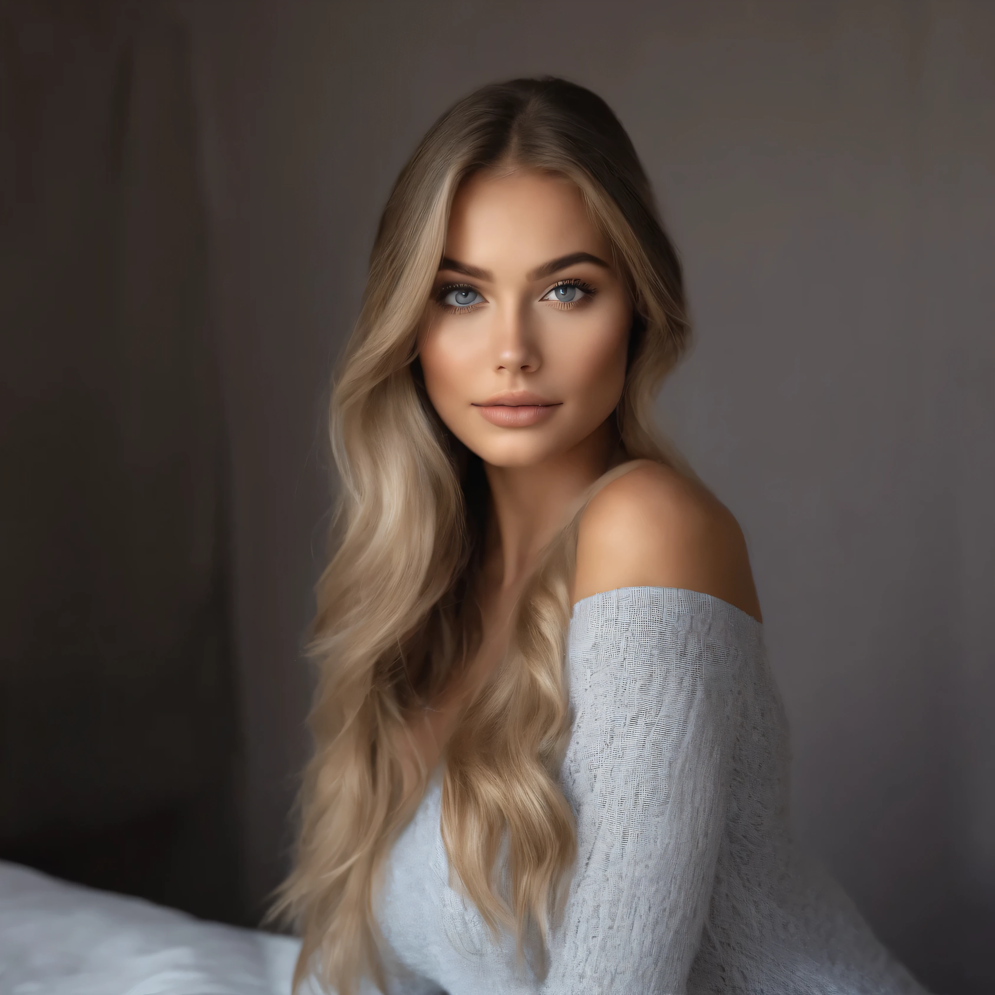 Arafed woman completely , fille sexy aux yeux bleus, ultra realist, Meticulously detailed, Portrait Sophie Mudd, cheveux blonds et grands yeux, selfie of a young woman, Yeux de chambre, Violet Myers, sans maquillage, maquillage naturel, looking straight at camera, Visage avec Artgram, Maquillage subtil, Great photo of the whole body kneeling on the bed, dans la chambre, Medium to large bust; ; ;Tout de suite