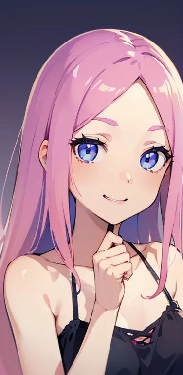 Realistic、1girl、pink hair、blue eyes、(eye focus:1.3,face focus:1.3,upper body:1.5),(gradient eyes:1.3),(camisole)、open mouth,(shy smile:1.3),forehead,cute face,portrait,beach、