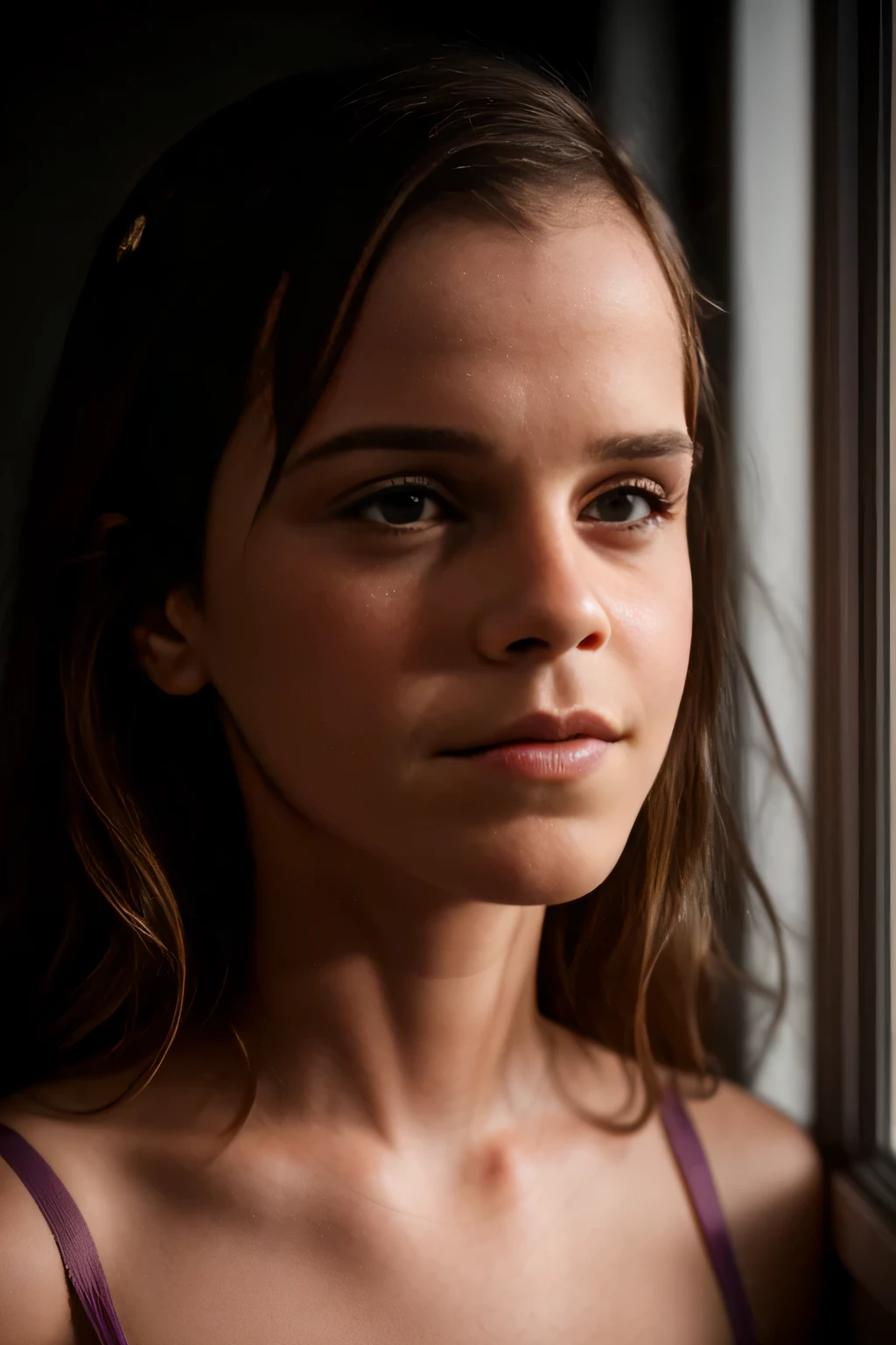 Emma Watson, bedroom, lingerie, (Sanfte Hintergrundbeleuchtung), realistisch, Meisterwerk, highest  quality, Blendenfleck, [[chromatische Aberration]],Bester Schatten, Fotorealismus, Hyperrealismus, detailed face, detailed lighting, realistic skin texture, imperfections, portrait, by lee jeffries, nikon d850, film, stock photograph, kodak 400, f1.6 lens, (rich colors:1.1)