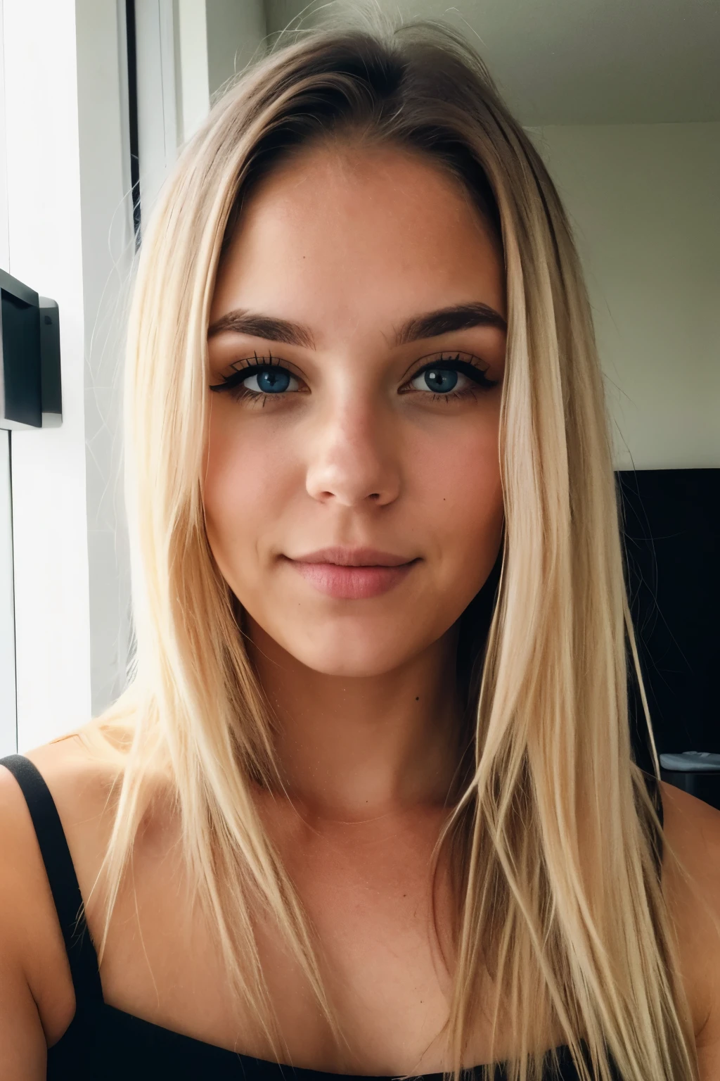 super cute blonde in dark theme, full face