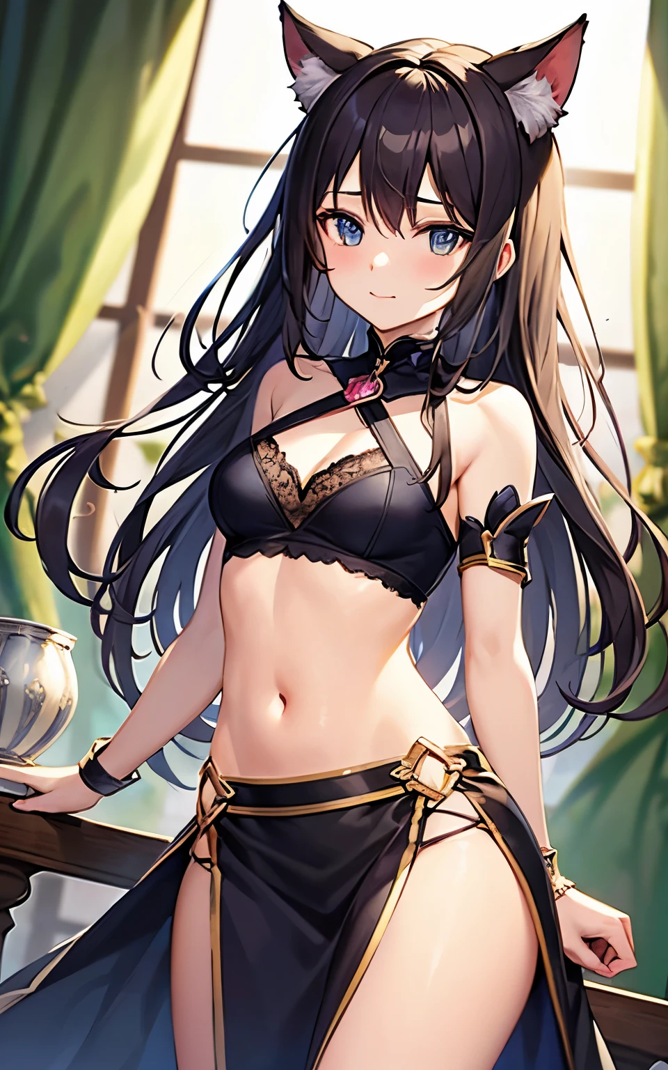 best quality, cute cat ears girl, Cute fantasy world lightly dressed, fantasy world, smooth skin,