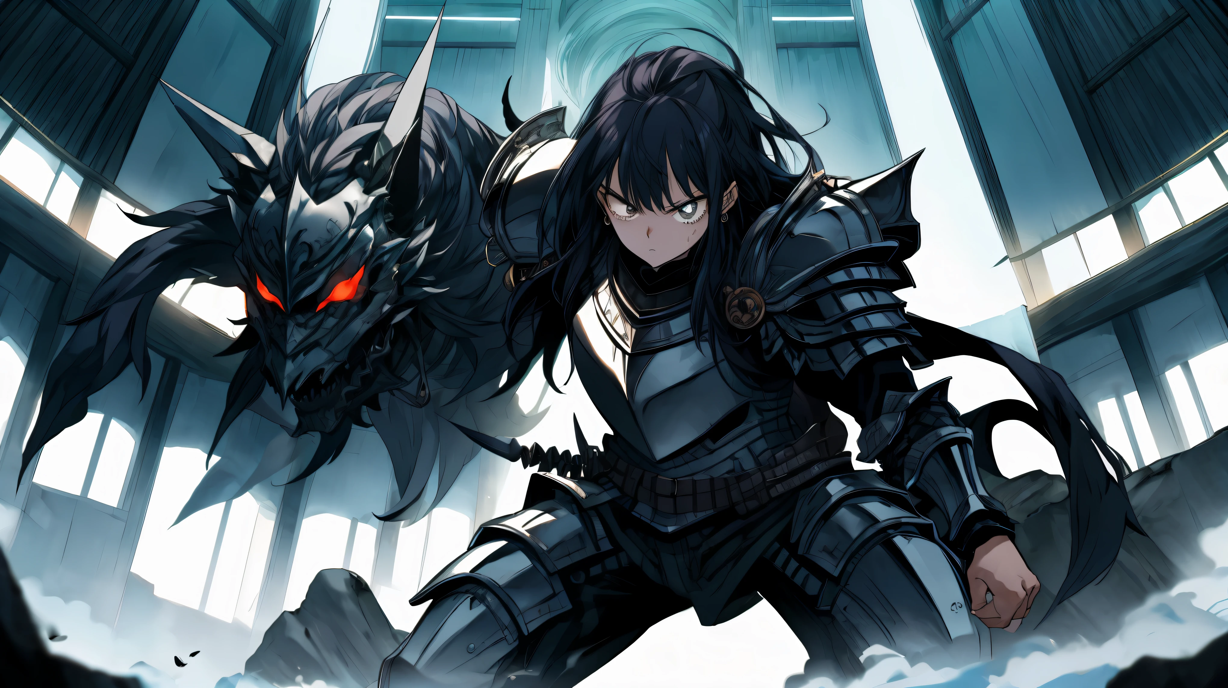 masterpiece, 1 woman, adult, knight, armor, fighting, badass, fierce looks, best quality, amazing quality, best aesthetic, absurdres, kd_vnstyle