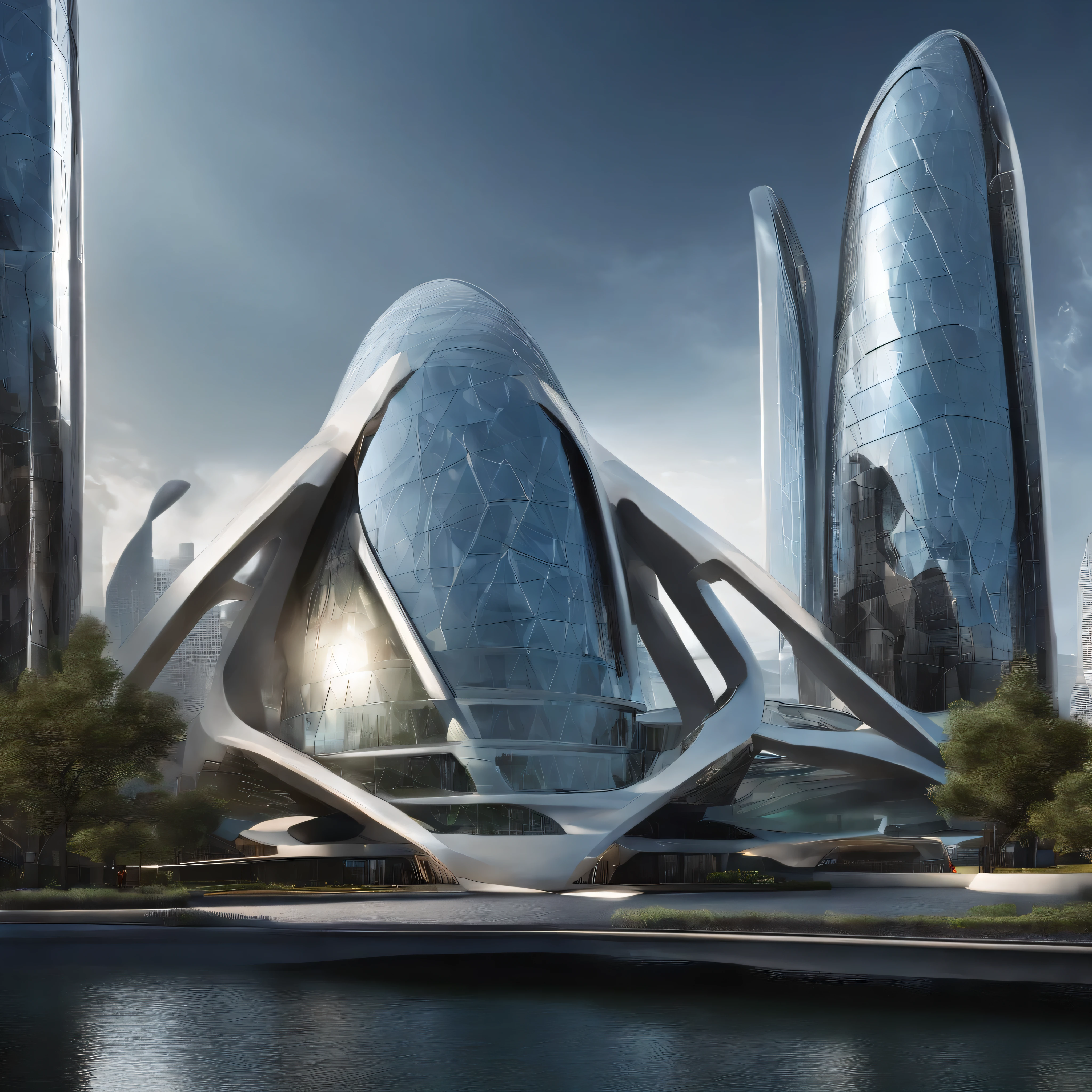 Imagine a futuristic city on an alien planet.... The city should consist of metal and glass structures..., With Angular and futuristic architecture. The letter witilo should be used as a design element in the architecture of the city..., Create interesting patterns and shapes..