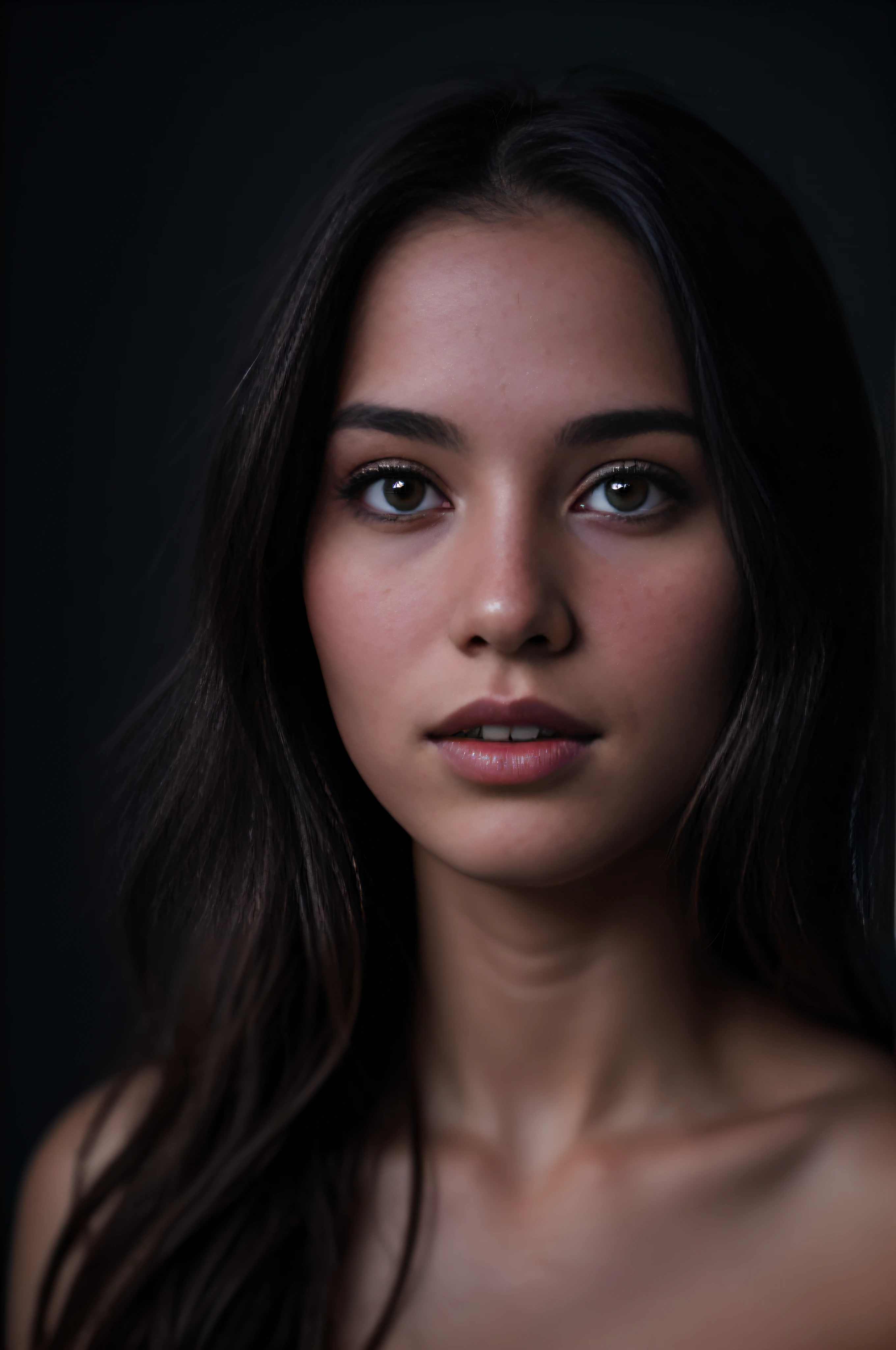 (fechar-se, fotografia editorial de uma mulher de 21 anos), (Rosto altamente detalhado:1.4) (sorriso:0.7) (fundo dentro escuro, temperamental, estudo privado:1.3) to throw, por Lee Jeffries, Nikon D850, fotografia de estoque de filme ,4 codas retrato 400 ,f1 camera.6 lentes ,Cores ricas ,hiper-realista ,textura realista, dramatic lighting , cinema 800,