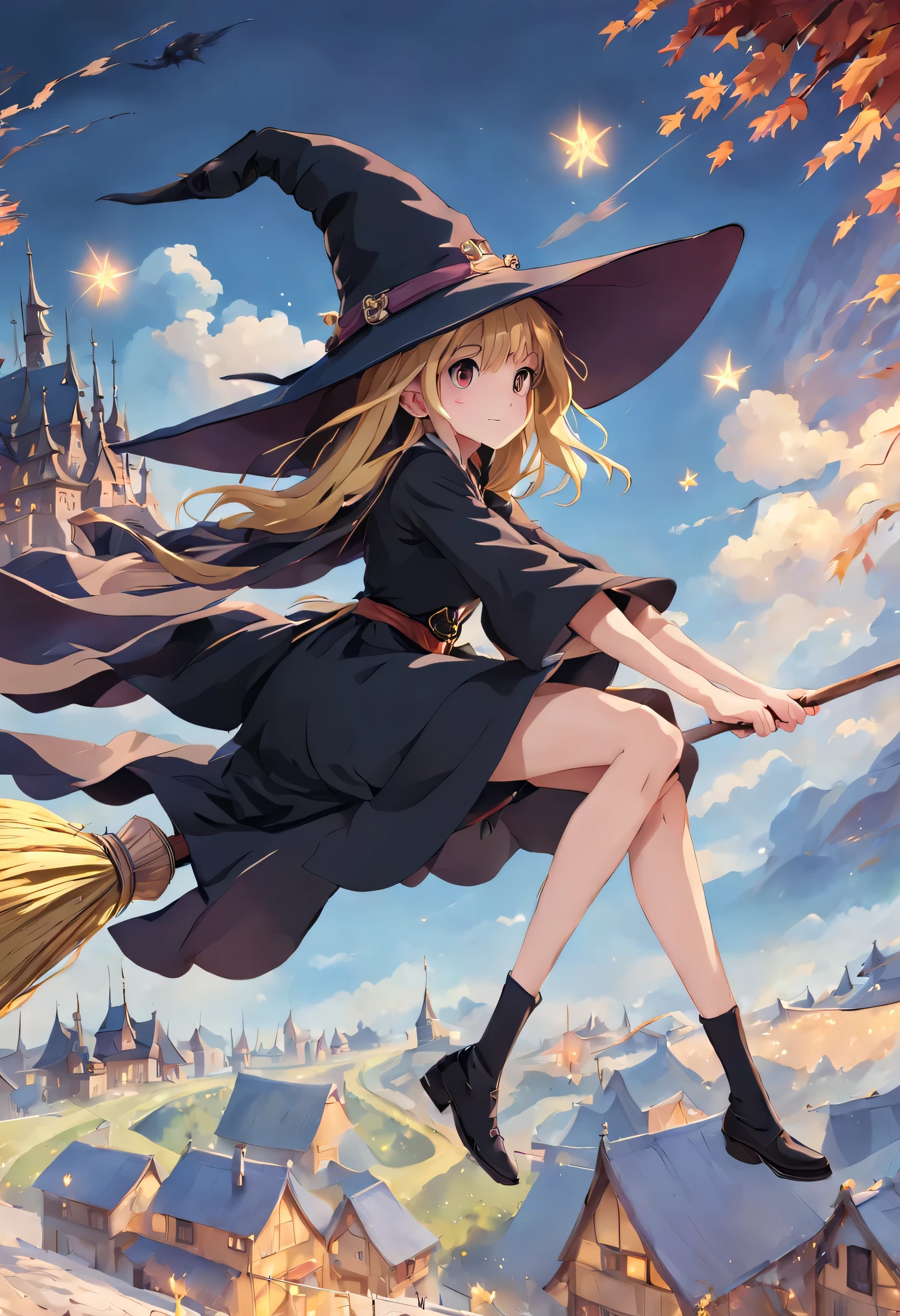 kirisame marisa, (masterpiece, highest quality:1.2),1 girl,perfect face,cute, ((((flying witch))),((Ride a broom)),broom flight,Straddling the broom,anatomically correct,masterpiece,highest quality,最高masterpiece,8K,,Wind,fantasy,,wonderful,, Mysterious, attractive, Whimsical, playful, adventurous, free, wonder, imagine, decide, skill, speed, movement, energy, realism, naturalistic, figurative, represent, beauty, fantasy culture, myth, fairy tale, folklore, Legend, witch, wizard, Magical creatures, fantasy worlds, composition, scale, Qianyoshi, midway point, background, perspective, light, color, texture, be familiar with, beauty, wonder.