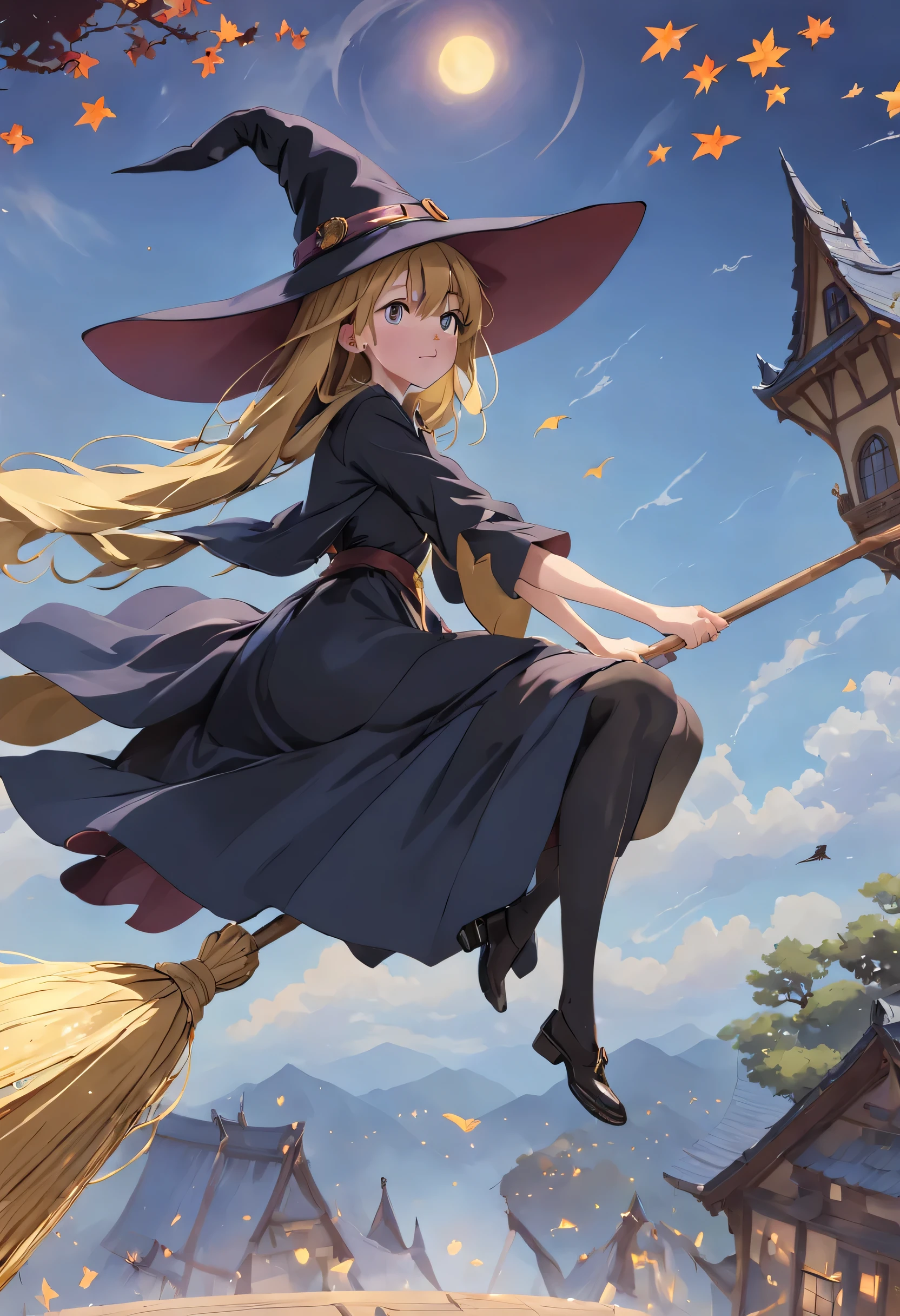 kirisame marisa, (masterpiece, highest quality:1.2),1 girl,perfect face,cute, ((((flying witch))),((Ride a broom)),broom flight,Straddling the broom,anatomically correct,masterpiece,highest quality,最高masterpiece,8K,,Wind,fantasy,,wonderful,, Mysterious, attractive, Whimsical, playful, adventurous, free, wonder, imagine, decide, skill, speed, movement, energy, realism, naturalistic, figurative, represent, beauty, fantasy culture, myth, fairy tale, folklore, Legend, witch, wizard, Magical creatures, fantasy worlds, composition, scale, Qianyoshi, midway point, background, perspective, light, color, texture, be familiar with, beauty, wonder.