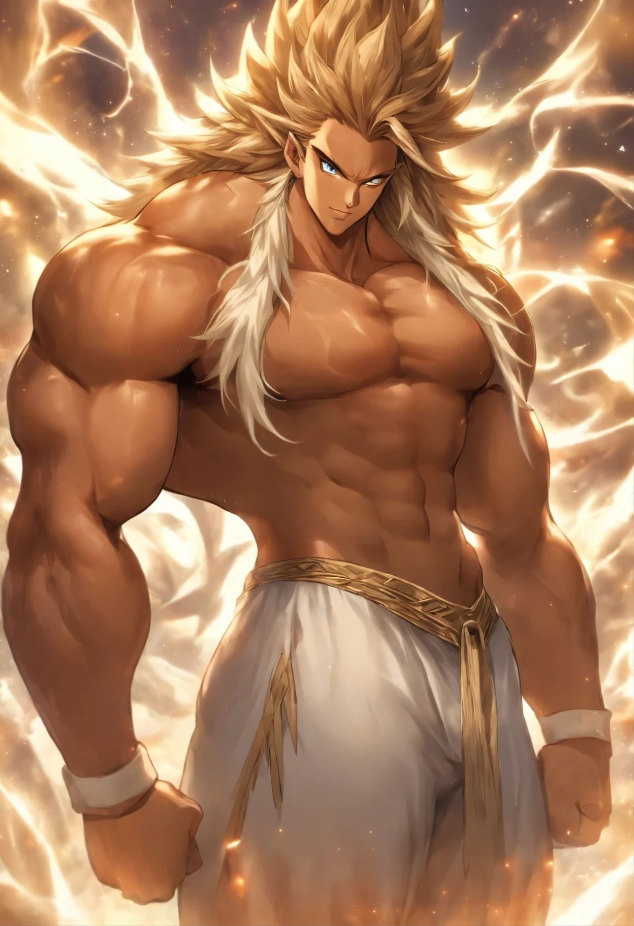 PRO competitive bodybuilder, nj5furry, (Leomon,, massive, huge, muscular, Gigachad), (((((WHITE THONG))))) Leomon, YOUNG FACE, TEEN, ((extremely realistic shadows, masterpiece, extremely detailed, photorealistic)), kemono, looking at the viewer, ((FRONT)), murderous look, Leomon, ((detailed face)) nose, amber eyes, ((detailed eyes)), dark brown skin, dark brown fur, brown hair, white mane, height 3 meters high, the optimal height, tight clothing, 200 kg, body full of huge muscles; muscle and bulge pecs, huge pecs, ((massive pectorals)) ((huge pectorals)) ripped abs, eight abs, V-shaped body, thick waist, long legs, strong arms manly, handsome face, attractive cool calm face type with a mischievous smile, topless. elven ruins beach, night, moon, moon rays, clouds, stars; bulge in the crotch, wears a small white string thong that reveals huge, muscular thighs, (((she wears a very tight little white string thong))), bulging biceps. A muscular bodybuilder in the making. A potential PRO competitive bodybuilder and bulging neck. ((Almost naked)) ((BACK)) huge muscular thighs firm, round buttocks and round butt.