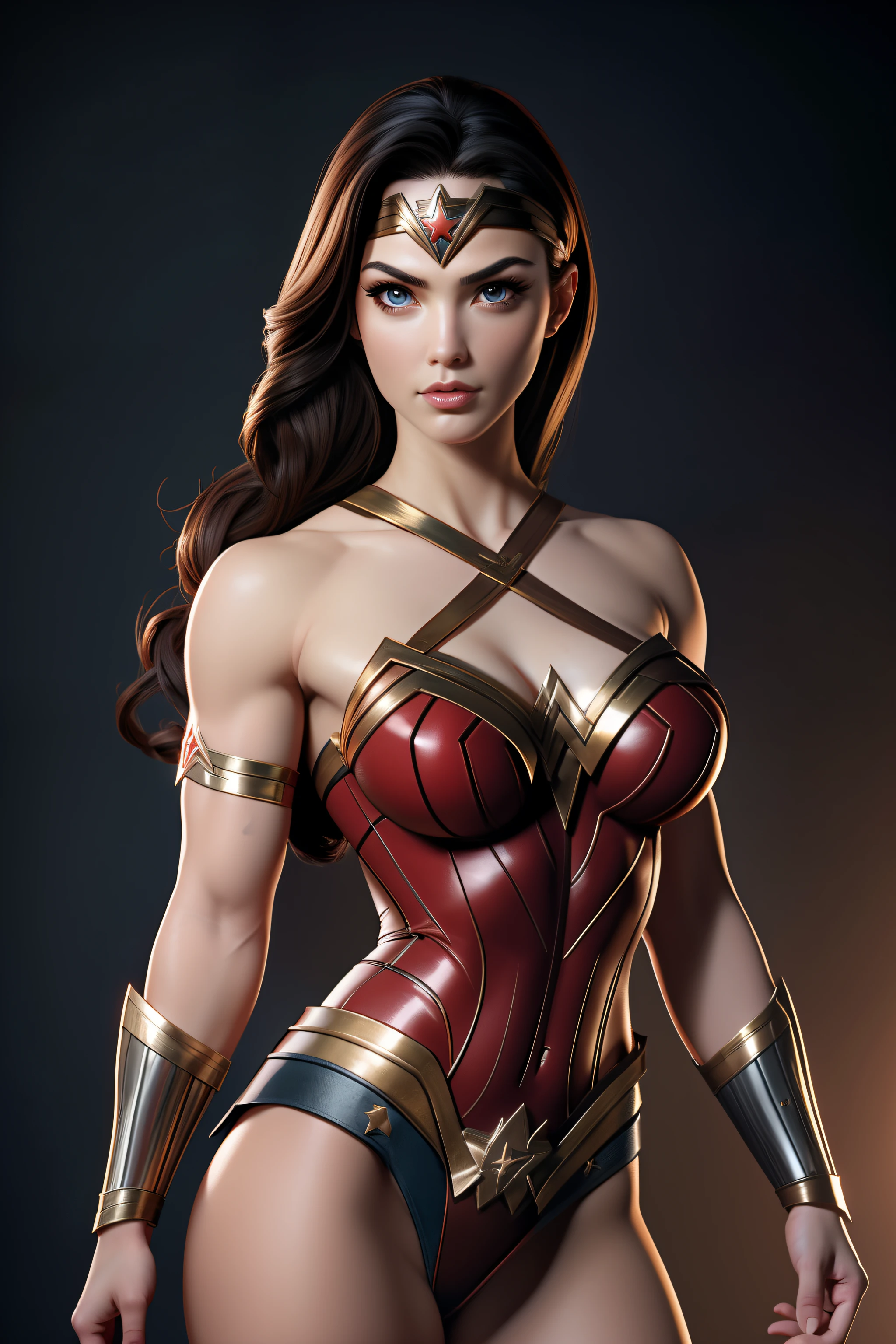 Sexy Wonder Woman as a bondage slave portrait photography by artgerm, in the style of realism, glistening skin, cartooncore, mangacore, natural lighting, Defined full lips. Muscular fitness feminine body