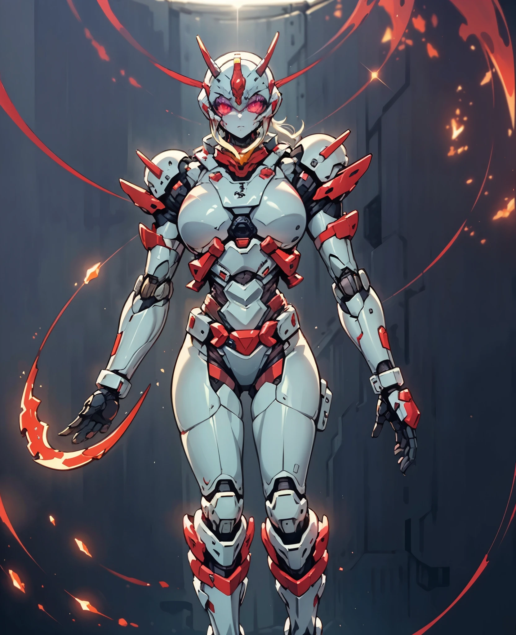 A woman adorned in fantasy-style full-body armor, a crown-concept fully enclosed helmet that unveils only her eyes, a composite layered chest plate, fully encompassing shoulder and hand guards, a lightweight waist armor, form-fitting shin guards, the overall design is heavy-duty yet flexible, (the armor gleams with a golden glow, complemented by red and blue accents), exhibiting a noble aura, she floats above a fantasy-surreal high-tech city, this character embodies a finely crafted fantasy-surreal style armored hero in anime style, exquisite and mature manga art style, (Queen Bee Concept Armor, plasma, blood), ((Element, bio mecha, long legs, elegant, goddess, femminine:1.5)), metallic, high definition, best quality, highres, ultra-detailed, ultra-fine painting, extremely delicate, professional, anatomically correct, symmetrical face, extremely detailed eyes and face, high quality eyes, creativity, RAW photo, UHD, 32k, Natural light, cinematic lighting, masterpiece-anatomy-perfect, masterpiece:1.5