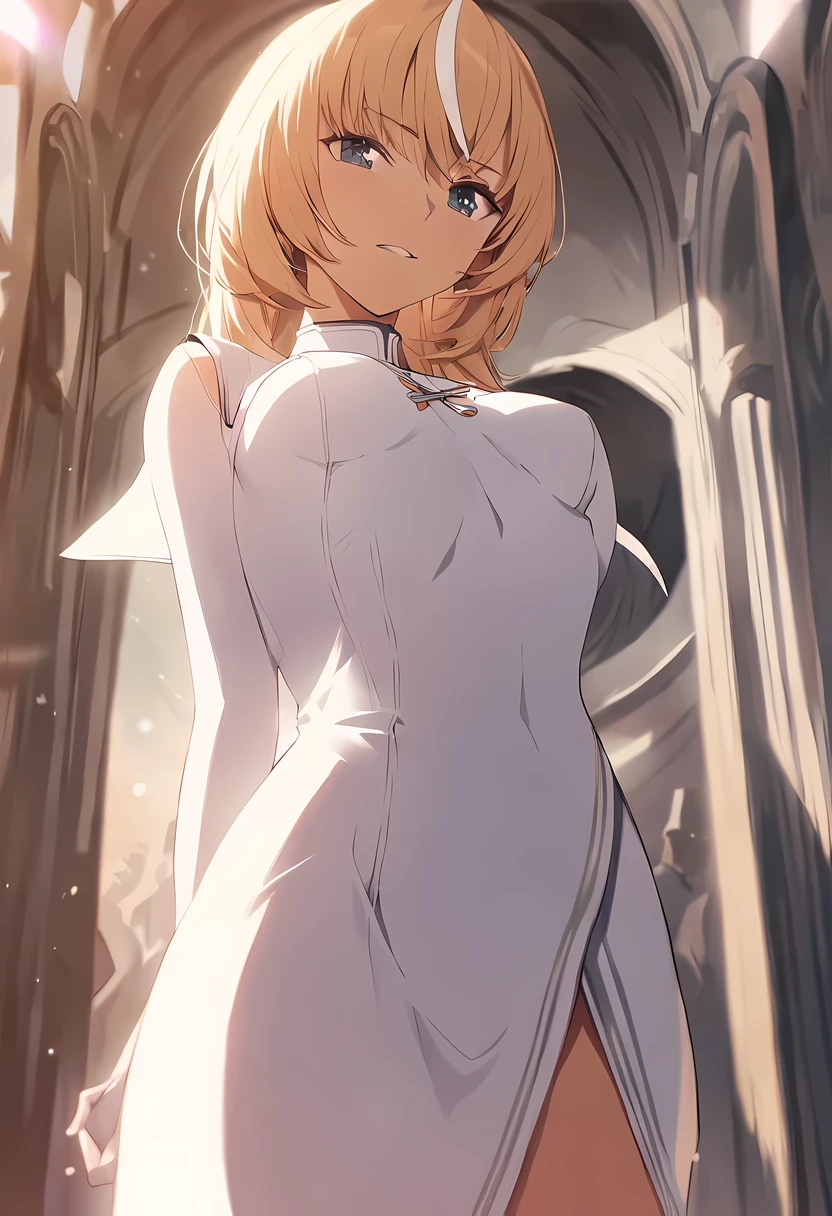 Shiranui Flare/(Holographic live broadcast/),animation art, (masterpiece), (Beautiful detailed shading), (movie shadows), Beautiful detailed lighting, Cinema lighting,depth of field, Beautiful and delicate eyes, (high saturation), (actual:0.3), (Color difference:0.3), vivid, (Delicate skin), high detail, 8k,Expose boob,Priest,small breasts, masterpiece, best quality