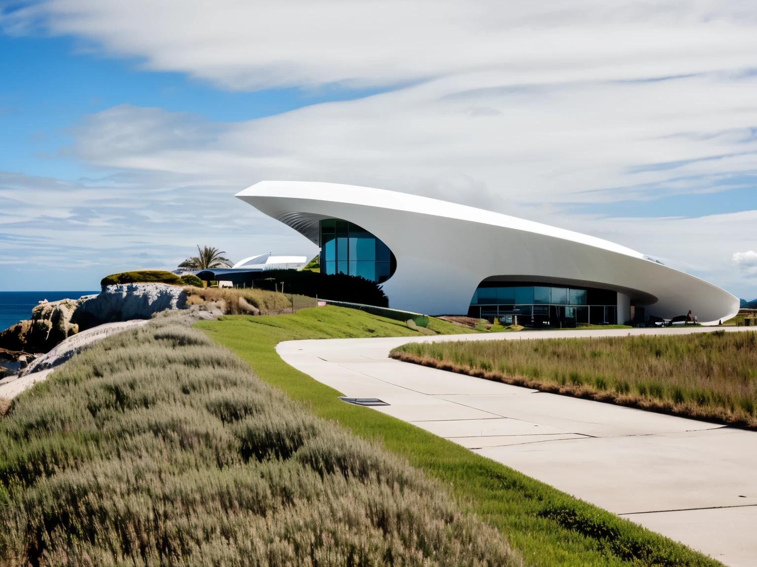 foto crua, (biomorphic museum building seen from outside), ((front elevation)), (limestone), Curvilinear, bordas curvas, Mediterranean sea environment, white sky, (luz difusa:1.3) (areia Branca), estilo minimalista, particulas sujas, fotografia de arquitetura, hiper-realista, super detalhado, 8k, Nikon Z6 mirrorless camera, Film grain