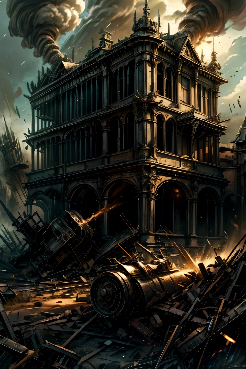 Battlefield and fighting sword , ancients world war , fighting , broken building