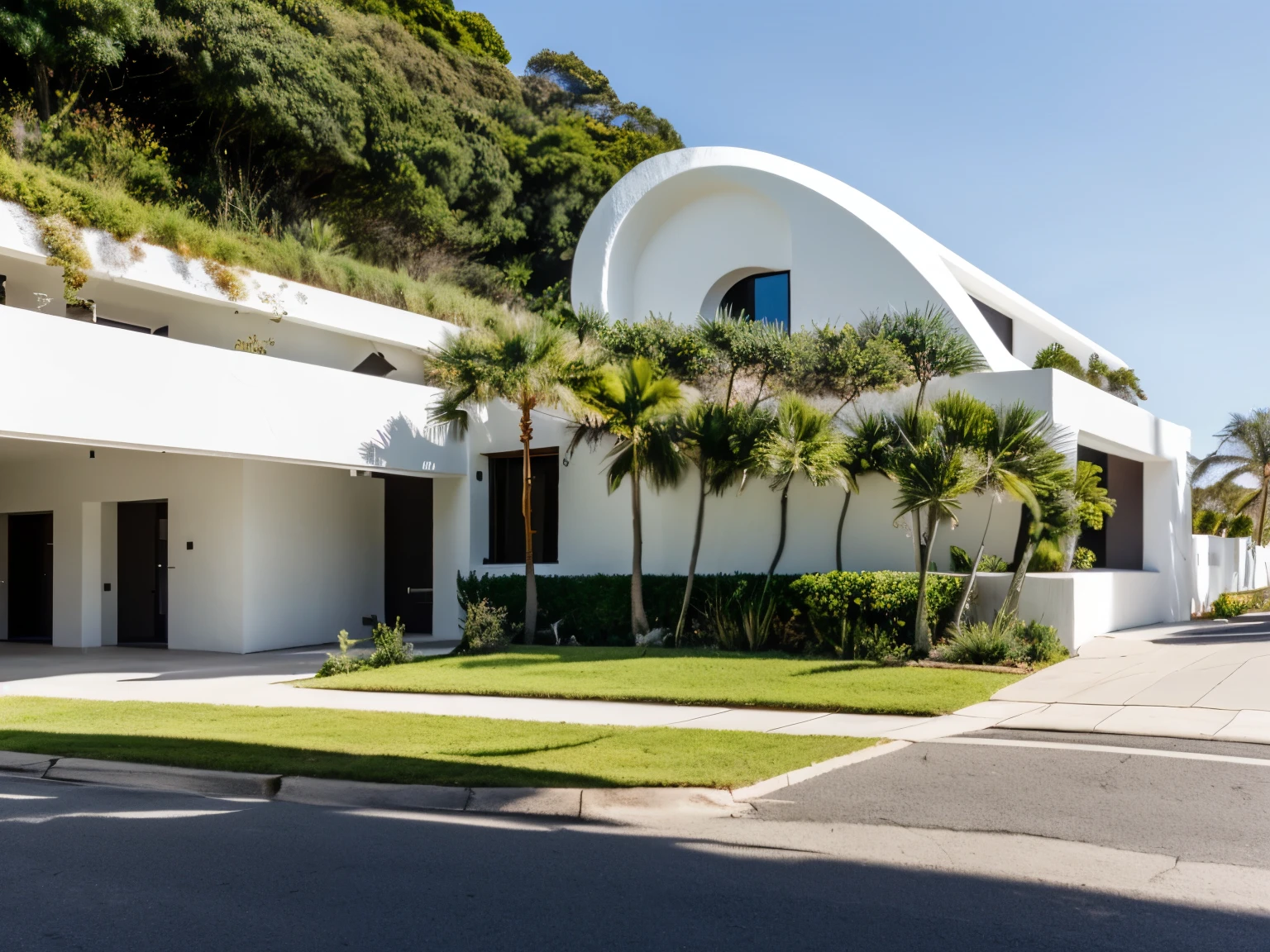 foto crua, (biomorphic museum building seen from outside), (paredes com texturas africanas), ((front elevation)), (limestone), Curvilinear, bordas curvas, Mediterranean sea environment, white sky, (luz difusa:1.3) (areia Branca), estilo minimalista, particulas sujas, fotografia de arquitetura, hiper-realista, super detalhado, 8k, Nikon Z6 mirrorless camera, Film grain