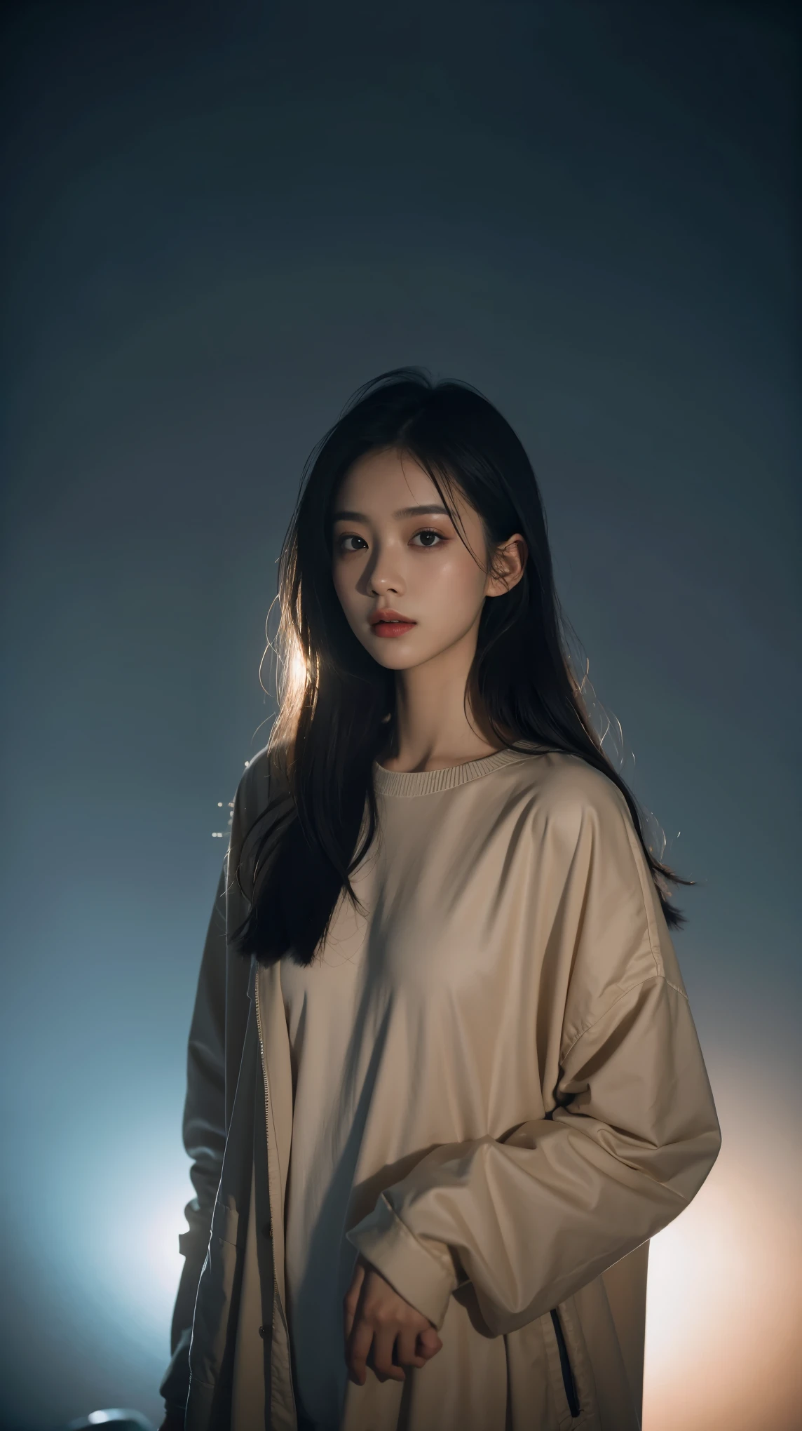 beautiful  Girl \"nffsw\",Outer space,DryRocks Environment,Interstellar,surrealism,Dreamy dim sunlight. minimalism,天空,amplitude,Faint accent lights,Film grain,Horror Pictures,Foggy and foggy atmosphere,lightly dressed