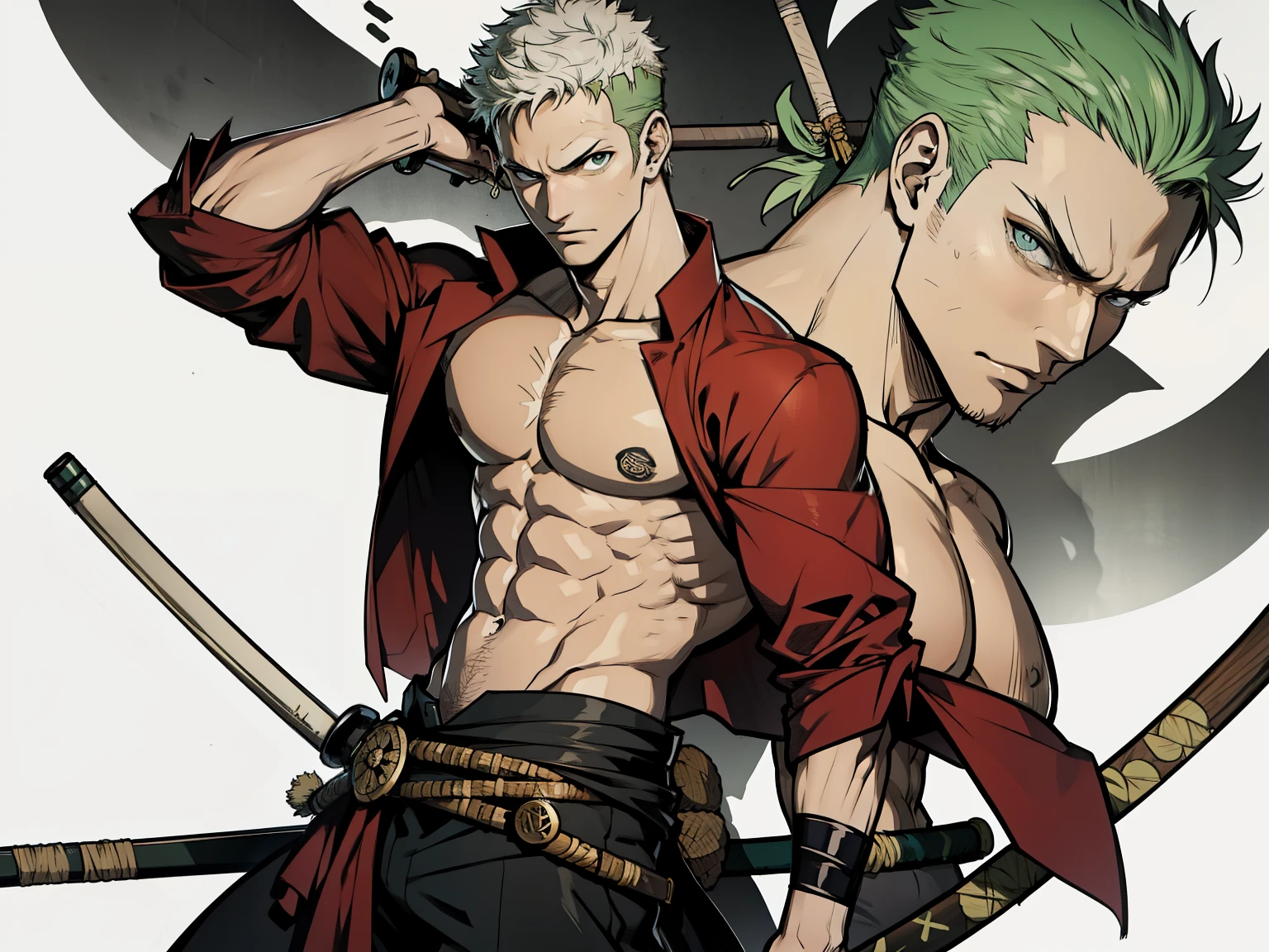 roronoa zoro sem camisa com suas espadas