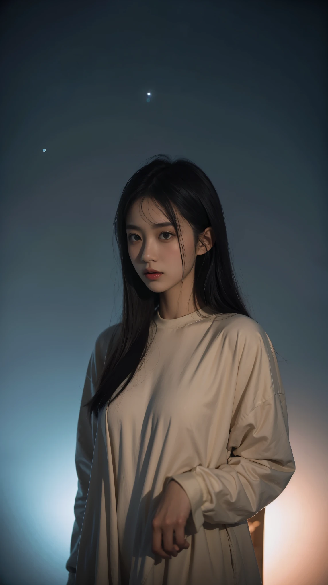 beautiful Girl \"nffsw\",Outer space,DryRocks Environment,Interstellar,surrealism,Dreamy dim sunlight. minimalism,天空,amplitude,Faint accent lights,Film grain,Horror Pictures,Foggy and foggy atmosphere,lightly dressed