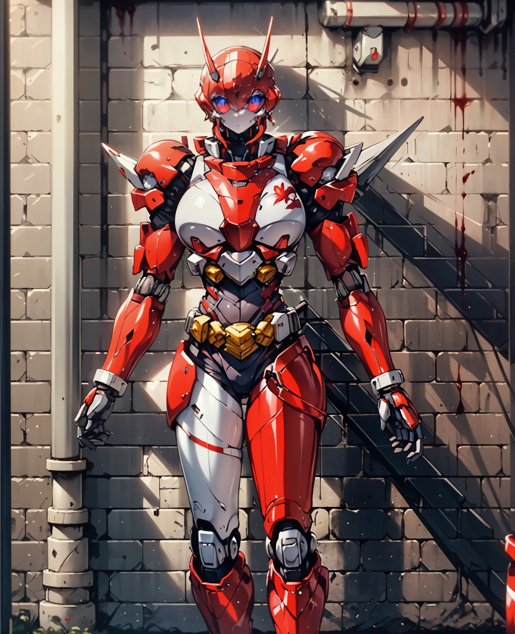 A woman adorned in fantasy-style full-body armor, a crown-concept fully enclosed helmet that unveils only her eyes, a composite layered chest plate, fully encompassing shoulder and hand guards, a lightweight waist armor, form-fitting shin guards, the overall design is heavy-duty yet flexible, (the armor gleams with a golden glow, complemented by red and blue accents), exhibiting a noble aura, she floats above a fantasy-surreal high-tech city, this character embodies a finely crafted fantasy-surreal style armored hero in anime style, exquisite and mature manga art style, (Queen Bee Concept Armor, plasma, blood), ((Element, bio mecha, long legs, elegant, goddess, femminine:1.5)), metallic, high definition, best quality, highres, ultra-detailed, ultra-fine painting, extremely delicate, professional, anatomically correct, symmetrical face, extremely detailed eyes and face, high quality eyes, creativity, RAW photo, UHD, 32k, Natural light, cinematic lighting, masterpiece-anatomy-perfect, masterpiece:1.5
