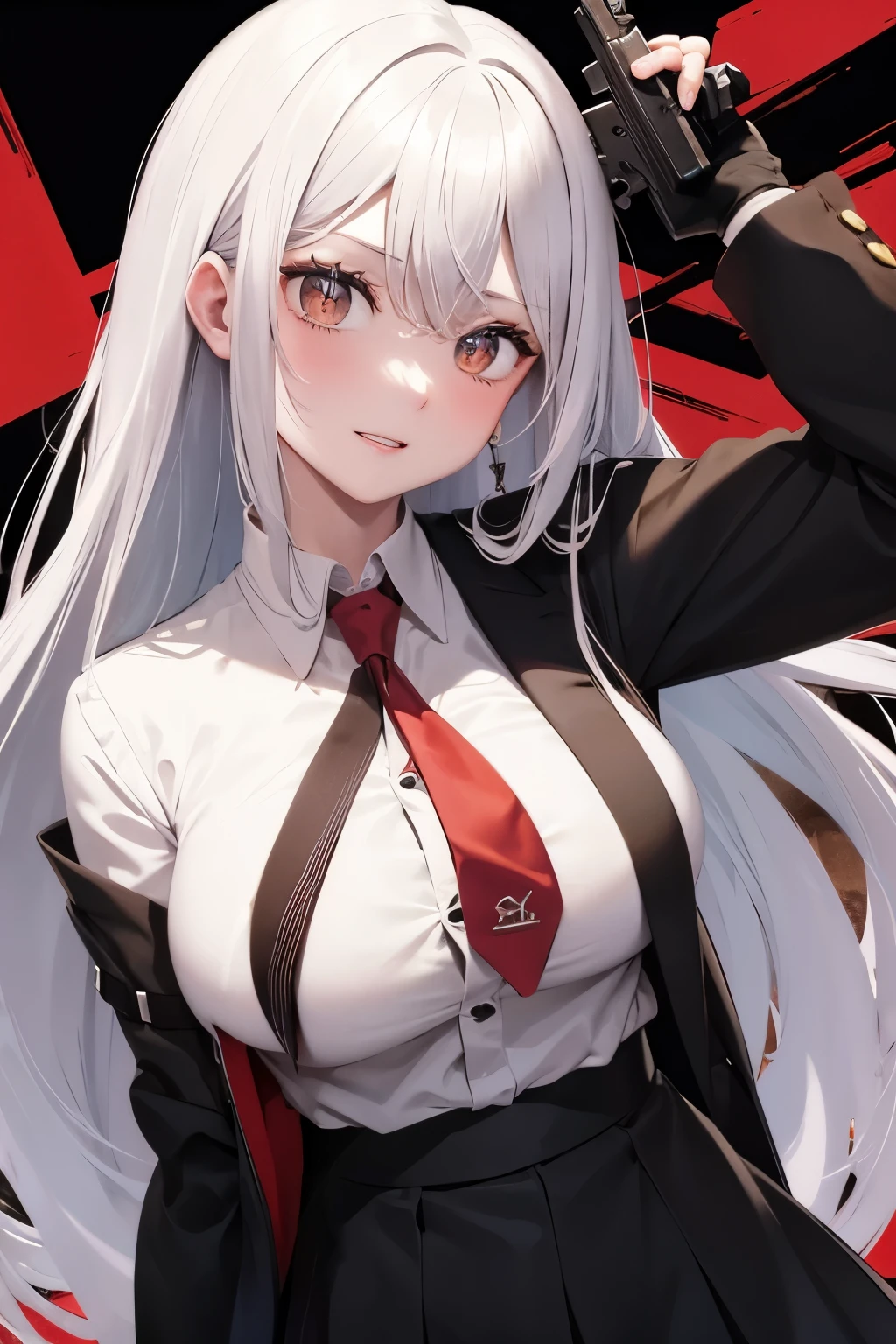 Produce an anime-style image, The girl, skin black, , it has ((Red eyes)) charming. {dark-skinned} White hair curls, The girl de corpo inteiro, Possession of a goddess