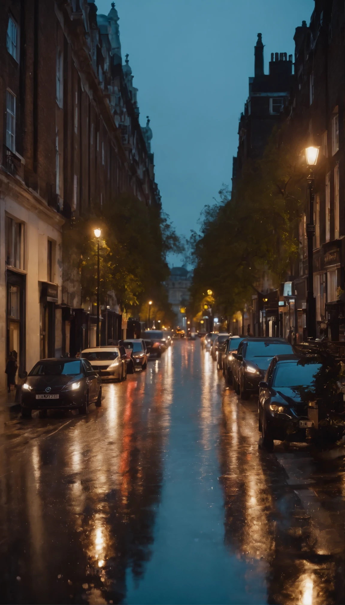 noite de luar na cidade, city lights also illuminate the wet street, madrugada em londres, melhor qualidade, 8k