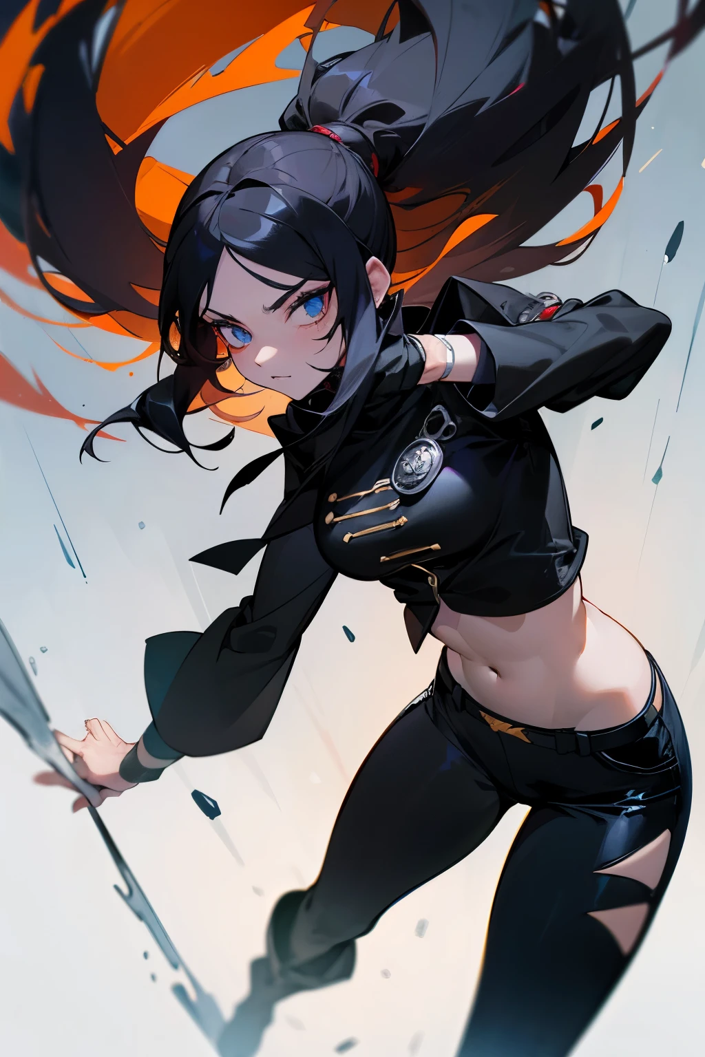 Certamente, here is a description of a female version of Dabi, the villain of Boku no Hero Academia:

Nome: Devana Appearance:
Devana is a woman of average height with a long, Flowing black hair that falls down her back, often tied in a messy ponytail. His eyes are piercing and intense, standing out against her pale skin. She has a lean physique, but athletic, with a series of mysterious burns covering much of his body.

Roupa:
Devana wears a villainous outfit that maintains the essence of Dabi&#39;s original look, mas com um toque feminino. She sports a faded black leather jacket with ripped sleeves and adorned with silver insignia.. Por baixo da jaqueta, Ela usa uma blusa preta de gola alta que esconde sua pele queimada. She also wears tight pants and knee-high black leather boots..

Personalidade:
Como Dabi, Devana is enigmatic and has a dark personality. She's incredibly smart and strategic., able to devise complex plans to achieve their goals. She is impulsive and not afraid to face challenges head on.. Despite its intimidating appearance, Devana is a lonely person and carries the weight of her painful past.

idiossincrasia (poder):
Devana possesses a idiossincrasia known as "Frigid Flames." Ela pode criar e controlar chamas azuis geladas que queimam em temperaturas extremamente baixas. These flames not only inflict physical damage, but they also freeze anything they touch. Ela usa suas habilidades para criar barreiras de gelo, atacar seus inimigos, e exalam uma aura de frieza ao seu redor.

Background Story:
Devana&#39;s backstory is shrouded in mystery, muito parecido com Dabi's. She hides her real name and history, mantendo seu passado em segredo. It is known that she has a complicated relationship with the League of Villains and seems to have a personal interest in challenging prominent heroes, muito parecido com Dabi.

Devana is a formidable and mysterious villain
