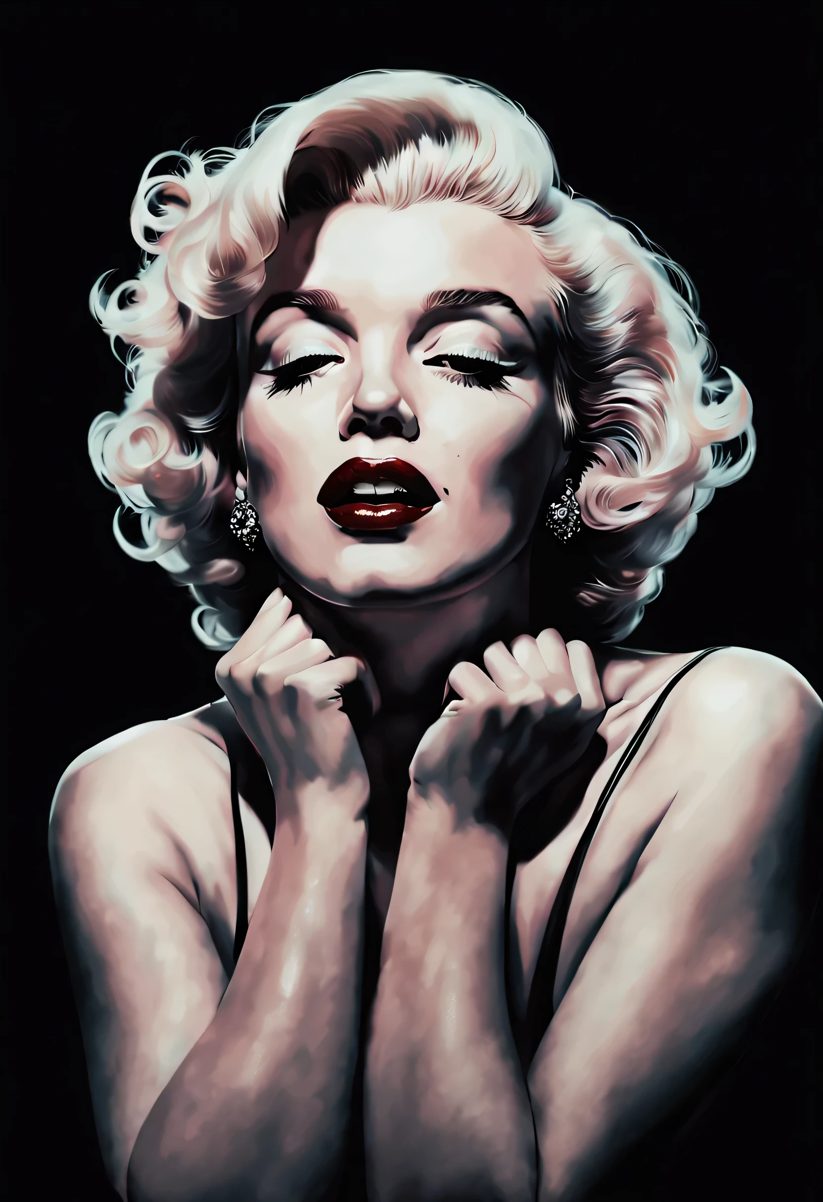 Marilyn Monroe.Chiaroscuro technique on sensual illustration of elegant woman, vintage horror, nasty, matte painting, Author: Hannah Dale, Harumi Hironaka, Very soft colours, bright, very detailed, digital work of art, high contrast, Dramatic, exquisite, tonal,