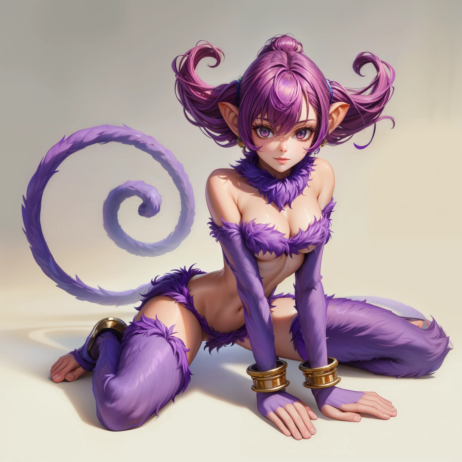 female human monkey, purple fur, sexy, attractive, show naked pussy, naked pussy, high resolution, high quality, masterpiece, beautiful