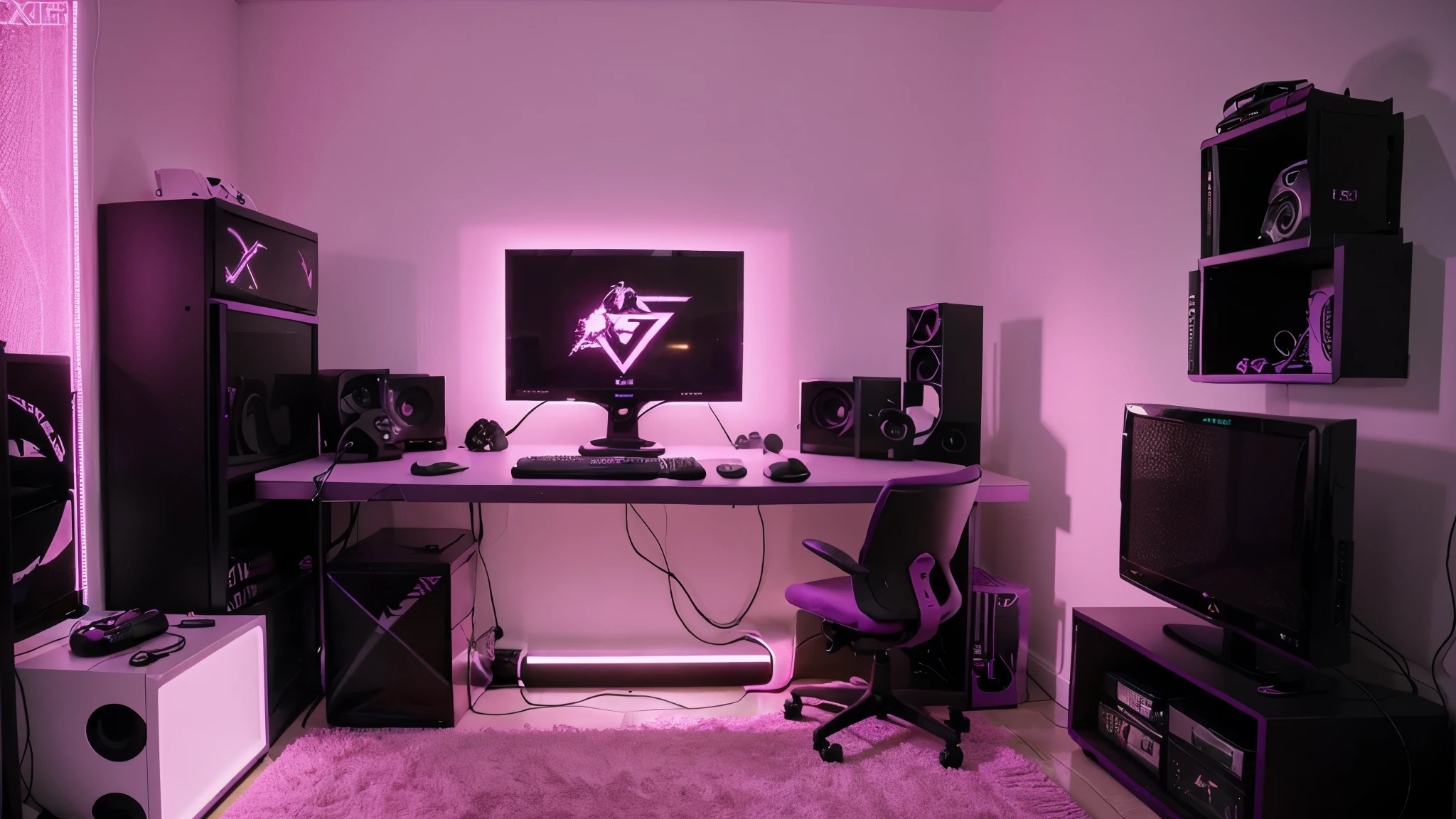 GAMER GIRL ROOM, AESTHETIC, NEON PINK, PURPLE, XBOX SERIES X LOGO, SETUP GAMER