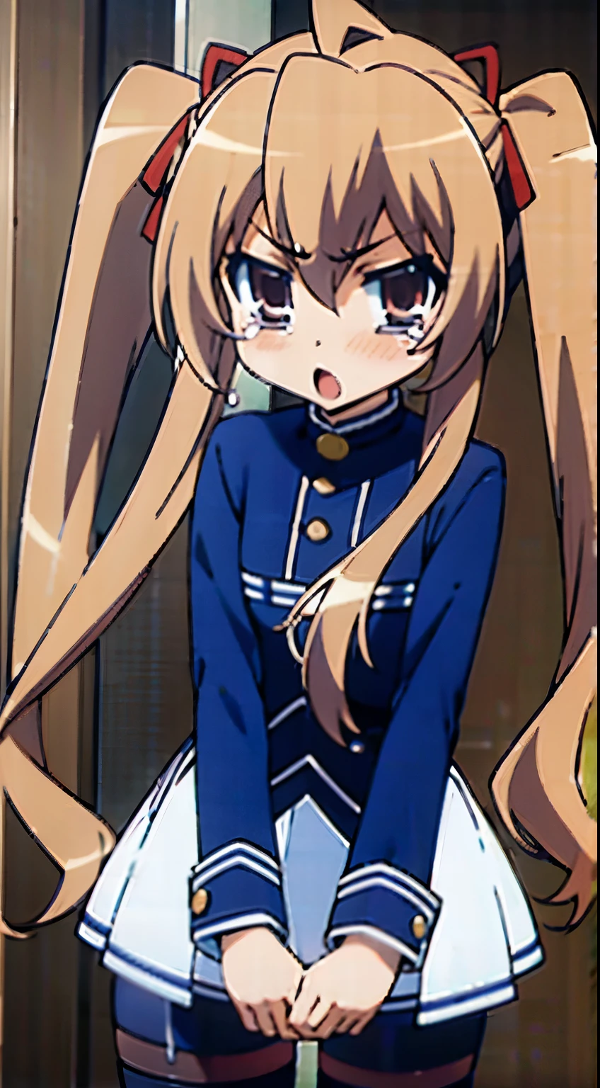 Meisterwerk,absurder,best quality,Good quality,1girl,Aisaka Taiga,twintails,blauer Rock,knien ,Faltenrock, blanke haut ,Thigh stockings(flache Brust:1.1) ), am Boden kniend, Entschuldigungend, until dehmüt, knien, tears, traurige ,sex, , horny 