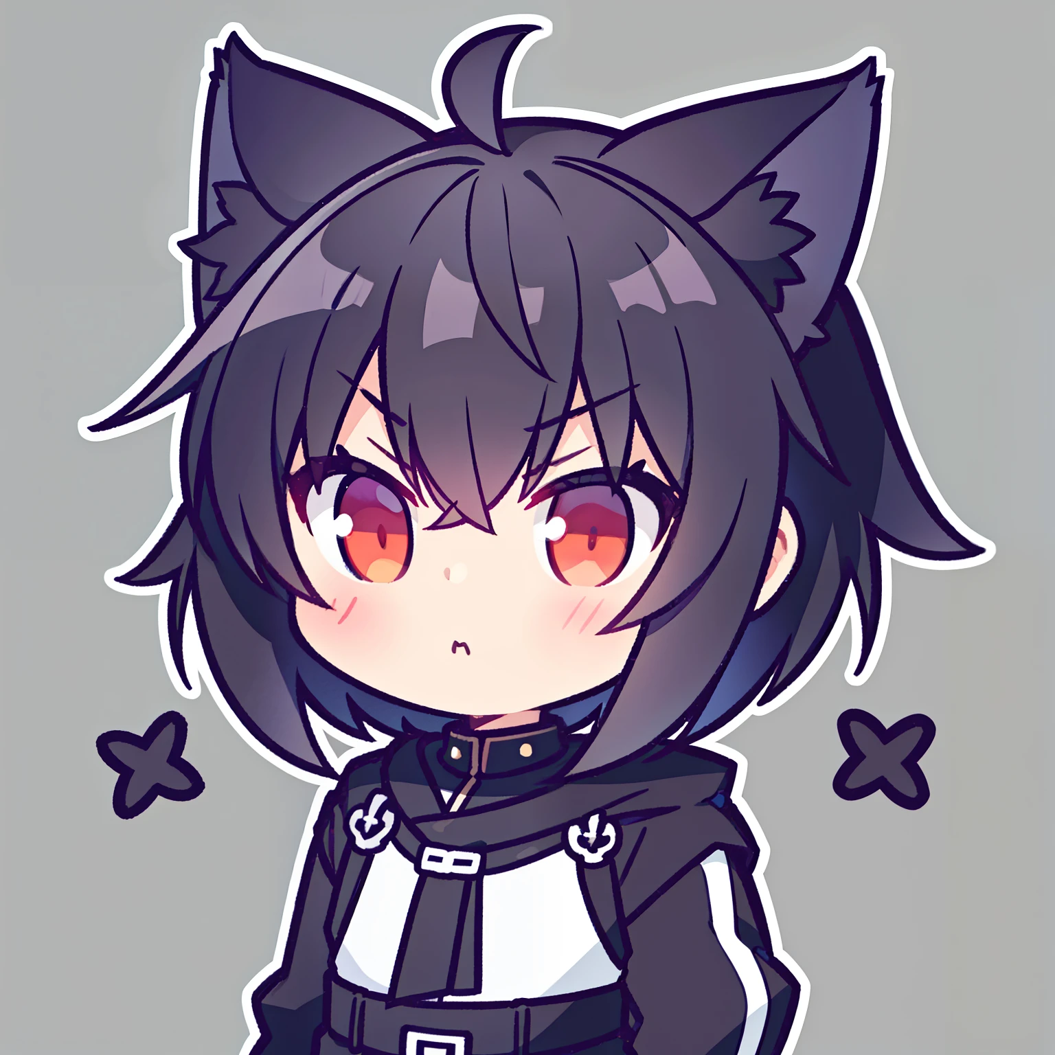1 boy,black hair,short hair,wolf ears,chibi,(grennbackground),serious