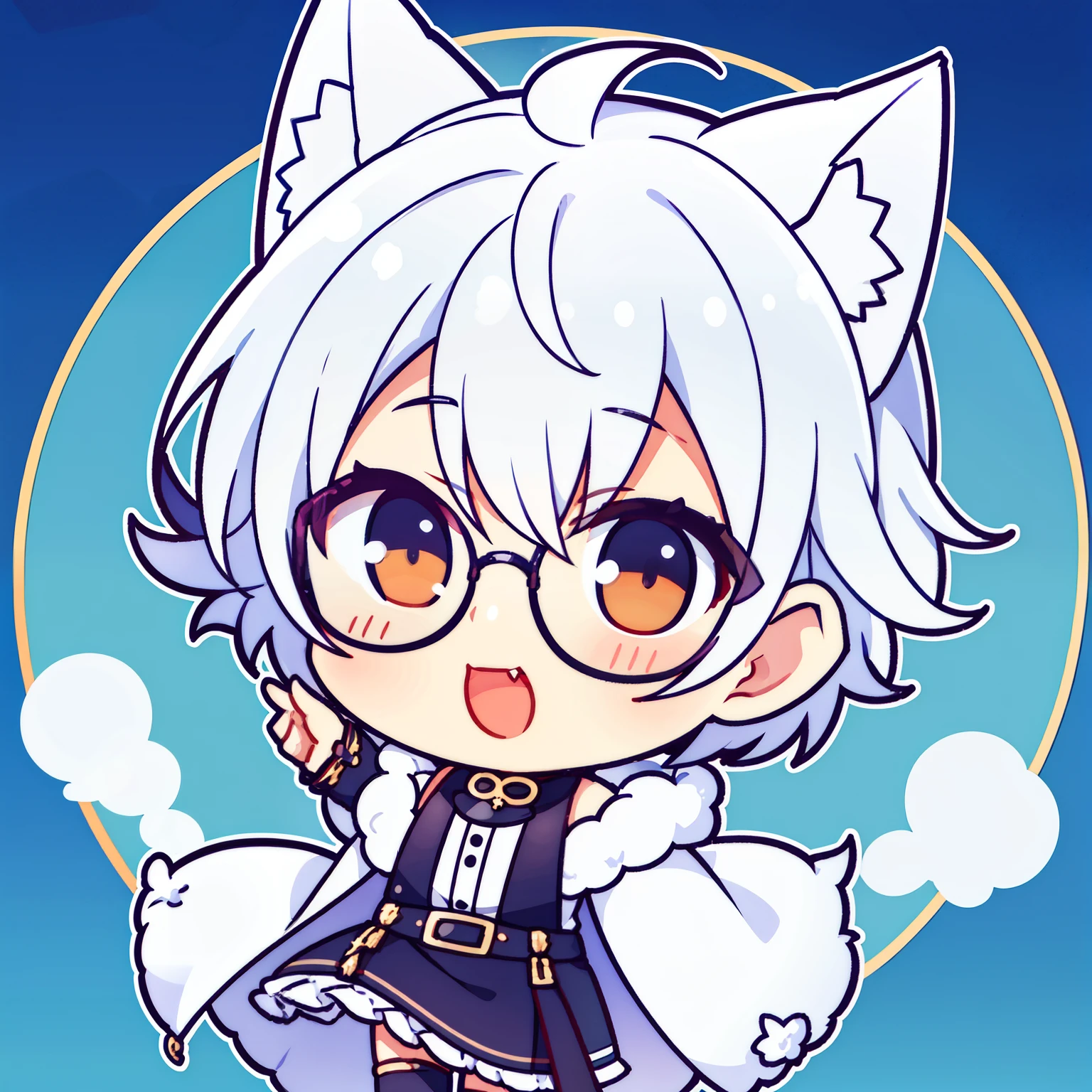 1 boy,white hair,short hair,wolf ears,chibi,glasses,(grennbackground),happy