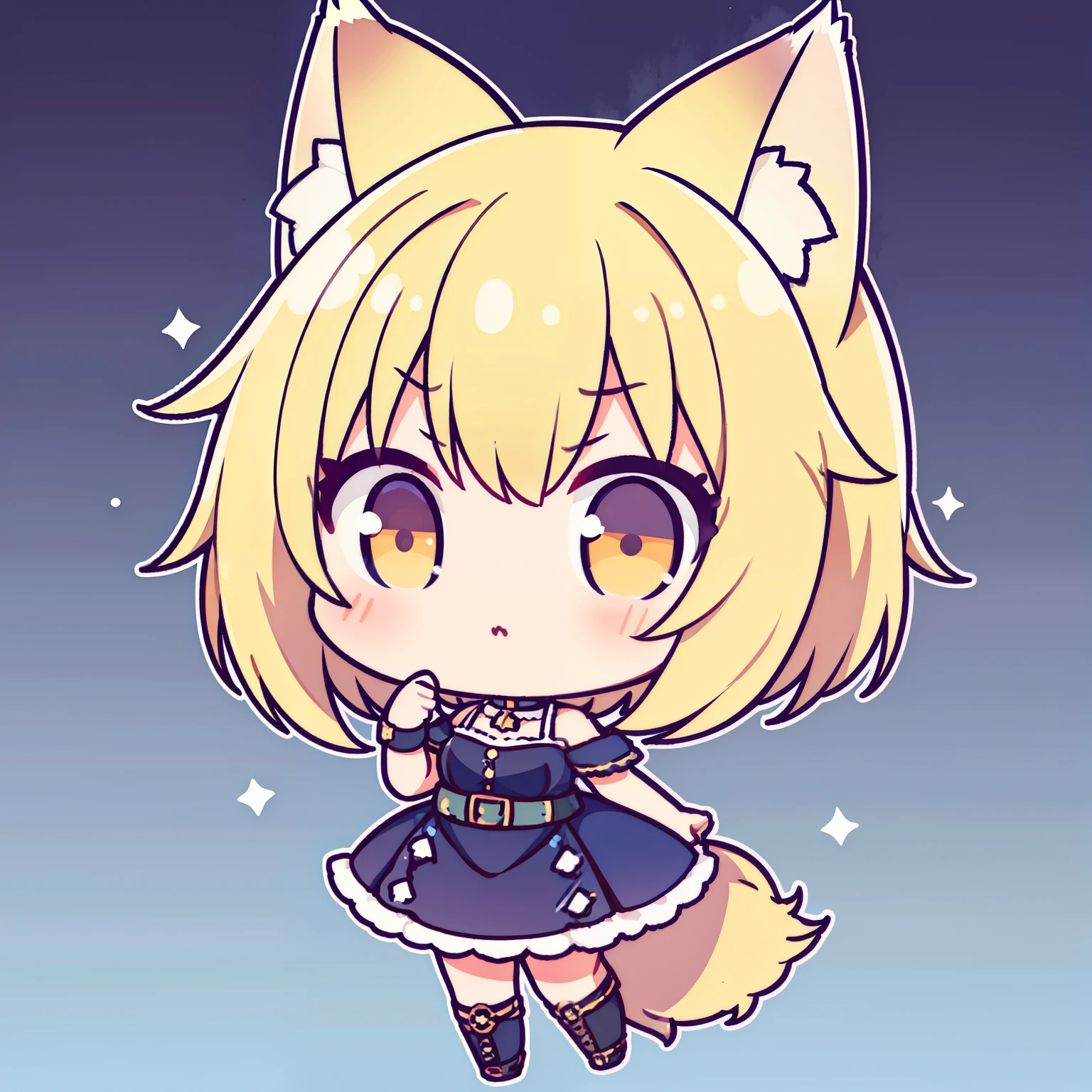 1 girl,blonde hair,short hair,wolf ears,chibi,(no background),serious,