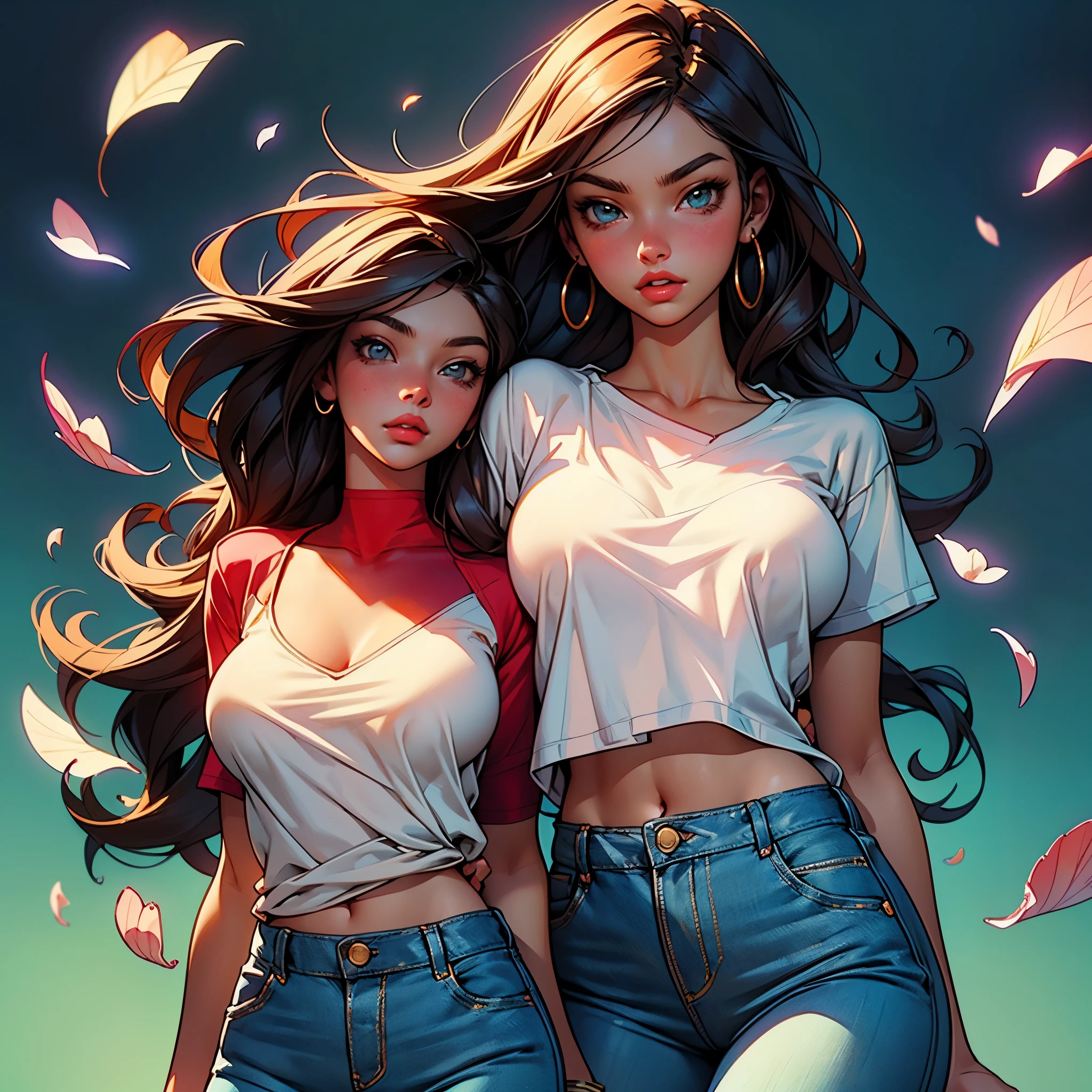 style FANTASTIC::Marc Silvestri ::5.0 COMIX illustration style, Fantastic Paintings--quality ,illustration style, DETAILED ,TATOON STYLE , Adriana Lima , gorgeous woman ULTRA DETAILED, (beautiful and clear background:1.2), (extremely detailed CG, ultra-detailed, best shadow:1.1), ((depth of field)), ((watercolor)), large breasts (with jeans and a white t-shirt:1.3), bare shoulders, flowers and petals, beautiful concept illustration , (white background:0.5), (illustration :1.1), (extremely fine and beautiful:1.1), (perfect details:1.1) varied multi etc. --v 6 --s 1000 --c 20 --q 20 --chaos 100