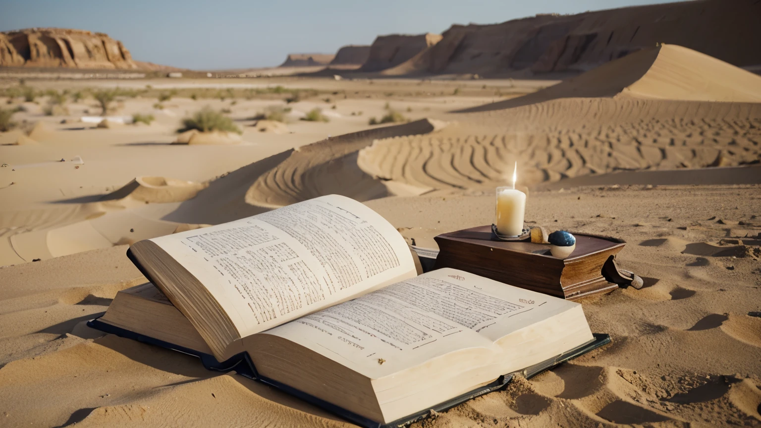 crie uma biblia aberta em um altar no deserto