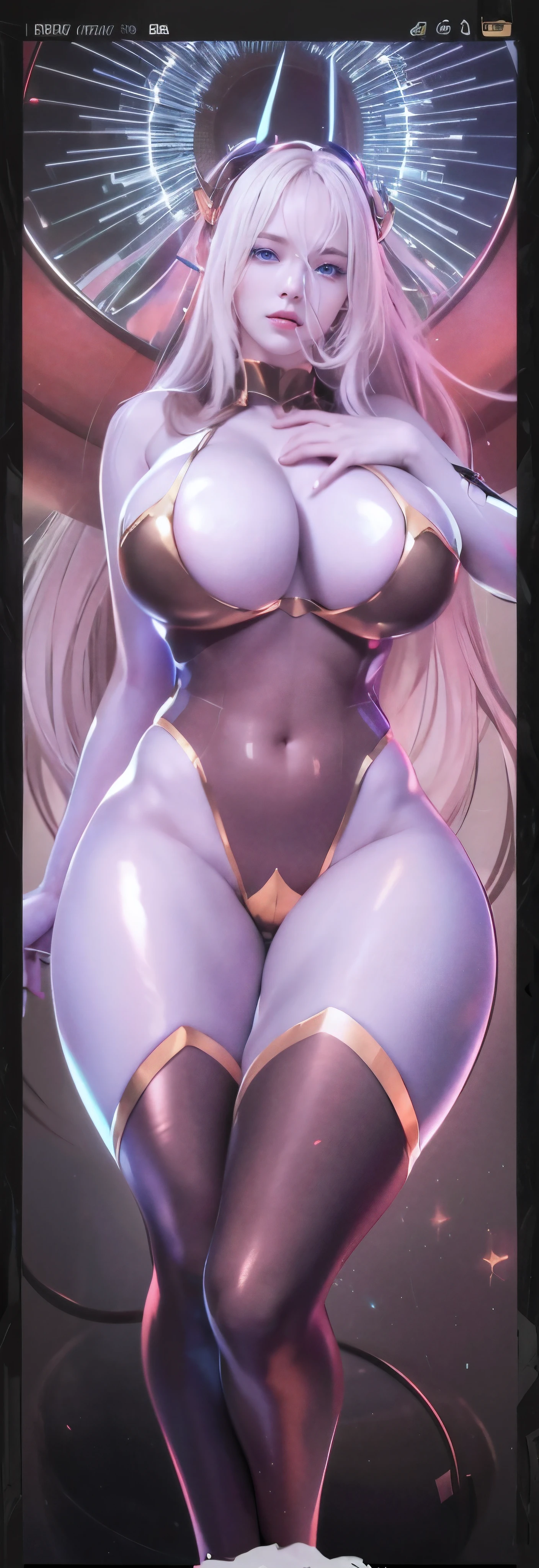 (masterpiece), best quality, expressive eyes, perfect face, Photorealistic masterpiece with photon mapping and radiosity, detailed facial features, voluminous breasts, dramatic lighting, high quality, realistic rendering, photorealism, photon mapping, radiosity, detailed breasts, detailed facial features, dramatic lighting, high quality, hd, 4k, cleavage, blue skin, dazzling blue eyes, alien eyes, beautiful face