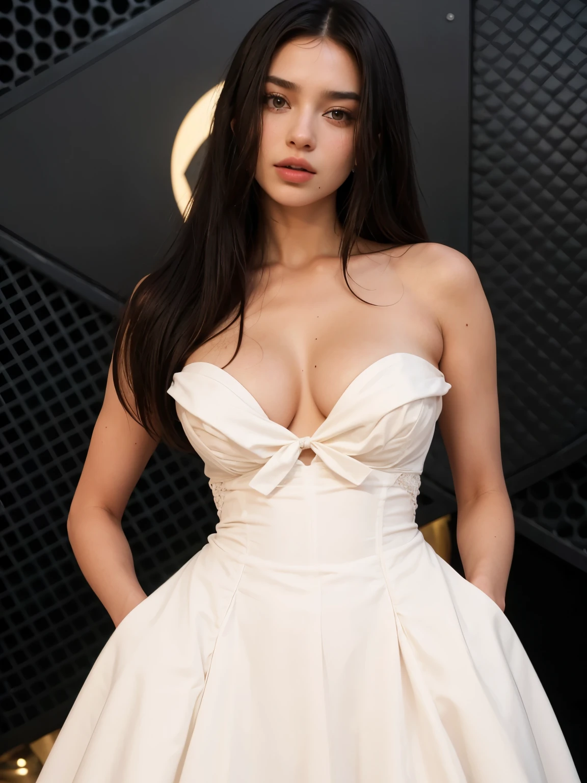 una mujer con un vestido blanco posando para una foto, Dua Lipa, Adriana Lima, bella hadid, Kendall Jenner, vestido abierto, vestido elegante y revelador, Vestido de marfil impresionante, vestido sin tirantes, cerveza madison, nico con un vestido blanco, gongbi, julia sarda, cr3, Emily Ratajkowski, con un vestido largo blanco, Pocahontas