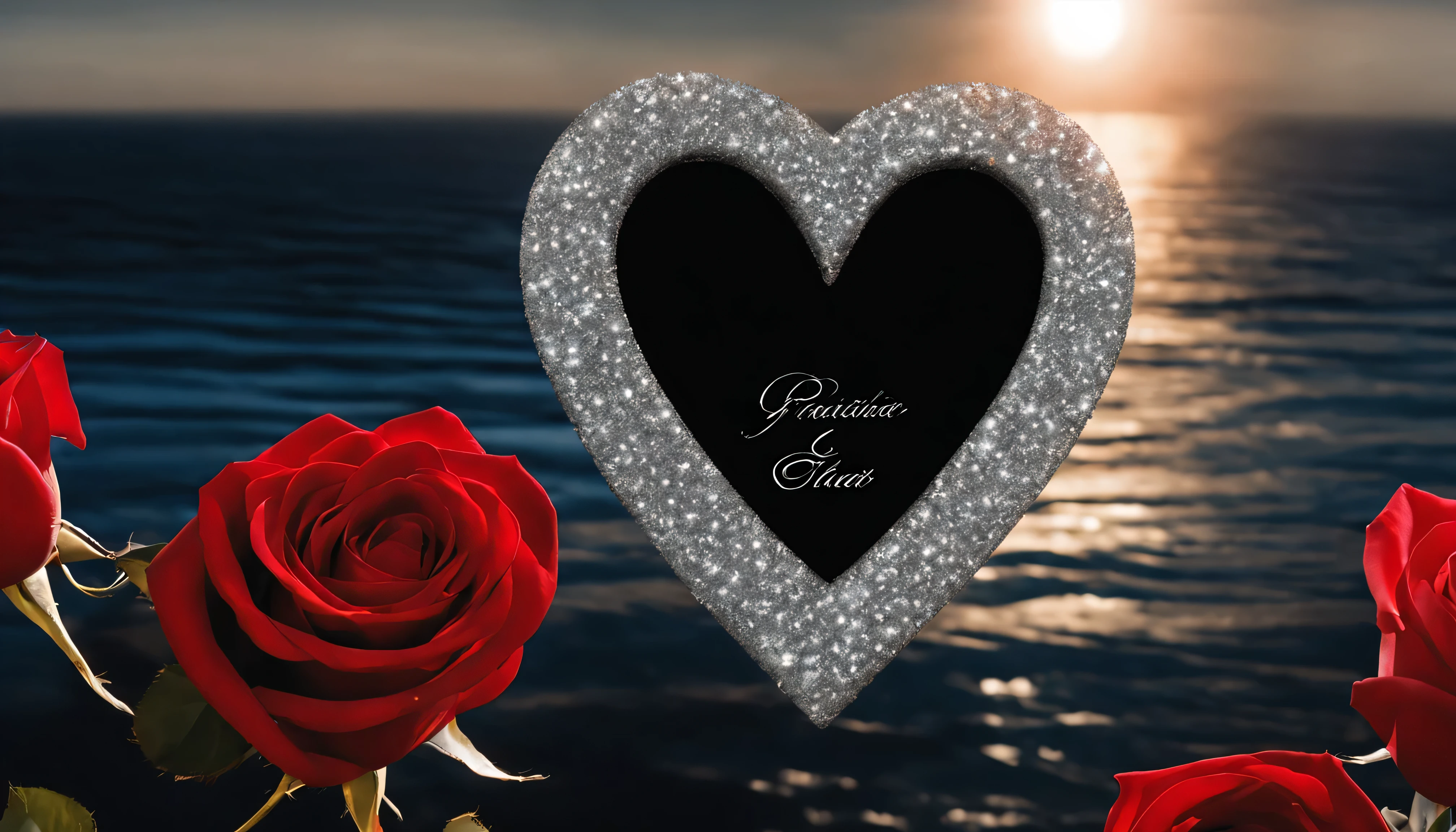 raw photo, a matte red heart with white speckles and glares at the sun, большое сandмметрandчное Heart над голубым океаном,and behind the sky with Jupiter and various other planets,Heart, rocking over the ocean wave,Четкandй фокус, High quality, 8K Ultra HD, Высокandй контраст,(((Яркandе моменты)) a large fantastic and symmetrical metal heart) серебрandстое Heart светandтся от того, что светandт солнце, and "and (((silver dust flies and glitters on a black background)))((and red roses)), Юкand Сакура, высокая деталandзацandя, saturation,
