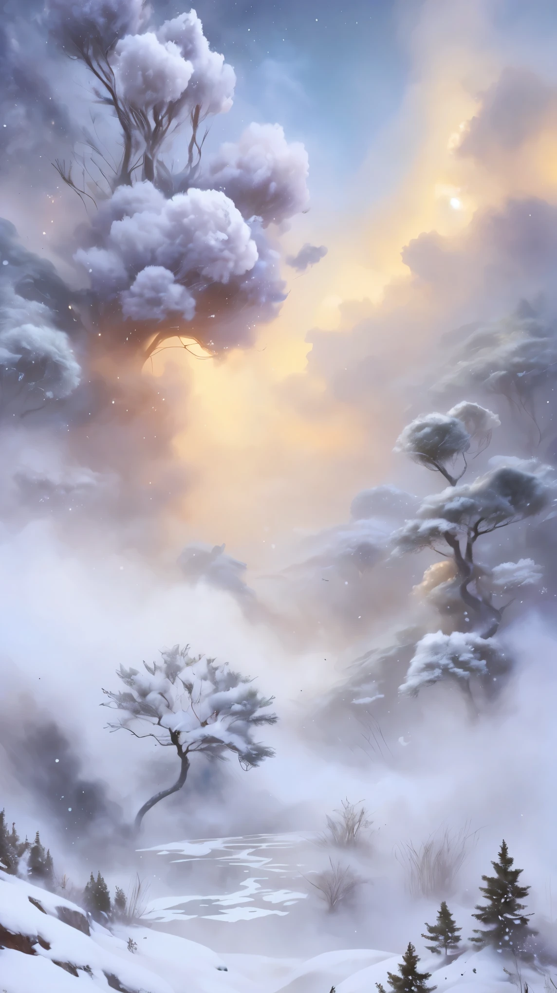 Princess的脸出现在空中,Winter scenery,Surreal wonderland,Dreamy cloud and fairy island,(big snowflake:1.3),五颜六色的big snowflake飞舞着,Princess'The palace is covered with snow,The tree of life blooms with endless vitality,Twinkling stars in the night sky,Overlapping clouds and fog,Whimsical fantasy landscape art, Beautiful Art Ultra HD 8K, 8k highly detailed digital art, Beautiful and detailed fantasy, Epic fantasy landscape, Mysterious and dreamy scenery, Magic fantasy is very detailed, magical scenery, 由big snowflake和梦幻漂浮的仙女岛组成, Detailed fantasy digital art, 8k detailed digital art