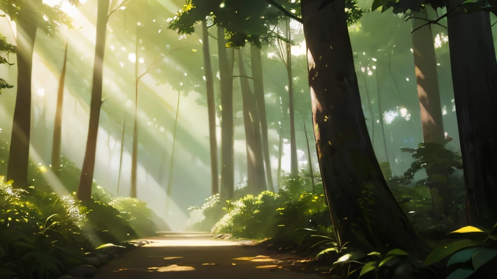 vasta floresta, with sunbeams gently filtering through the treetops. tranquilidade e a beleza natural do ambiente.