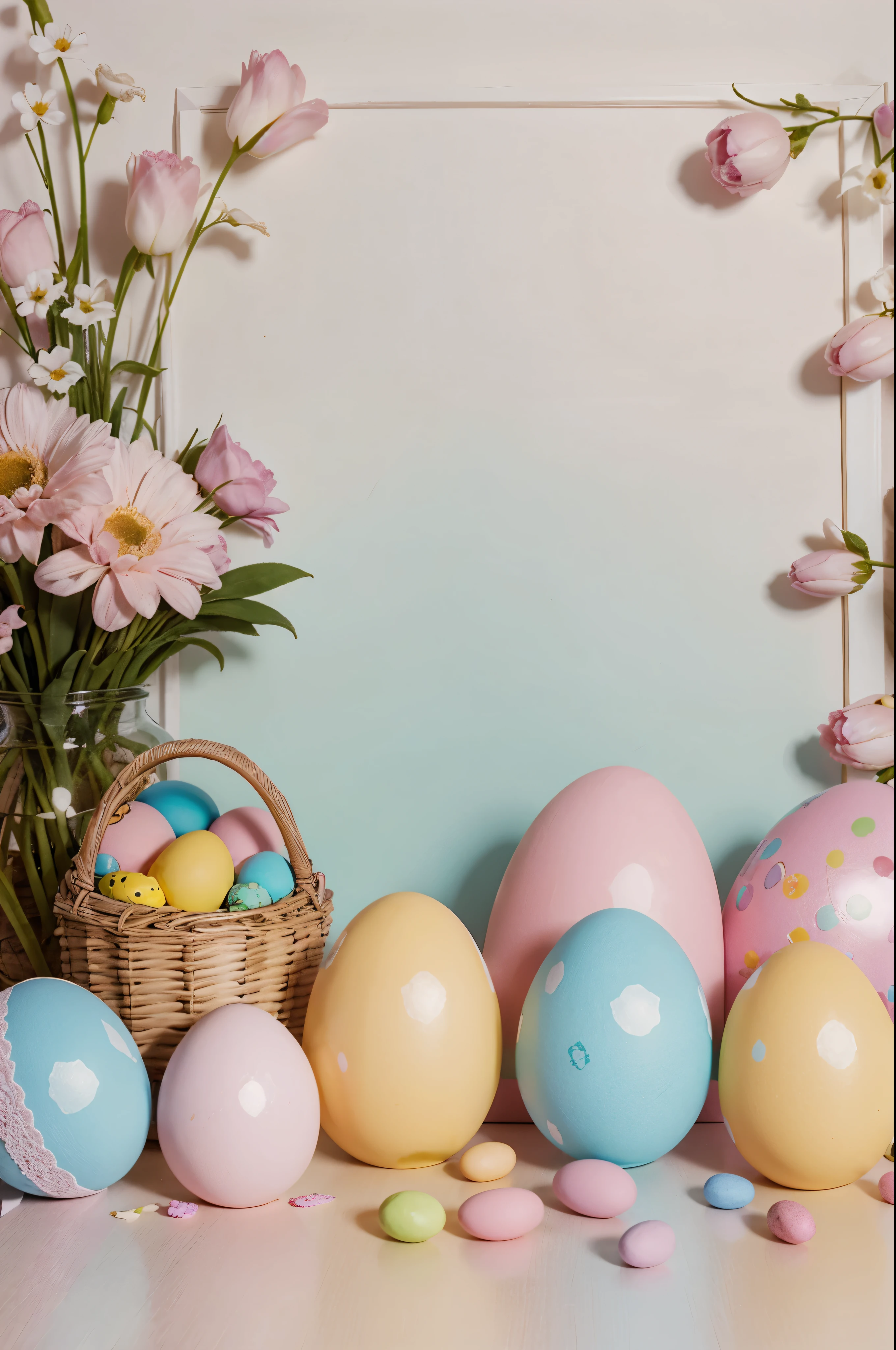 (Fundo) Happy Easter background ,frame scene and easter eggs