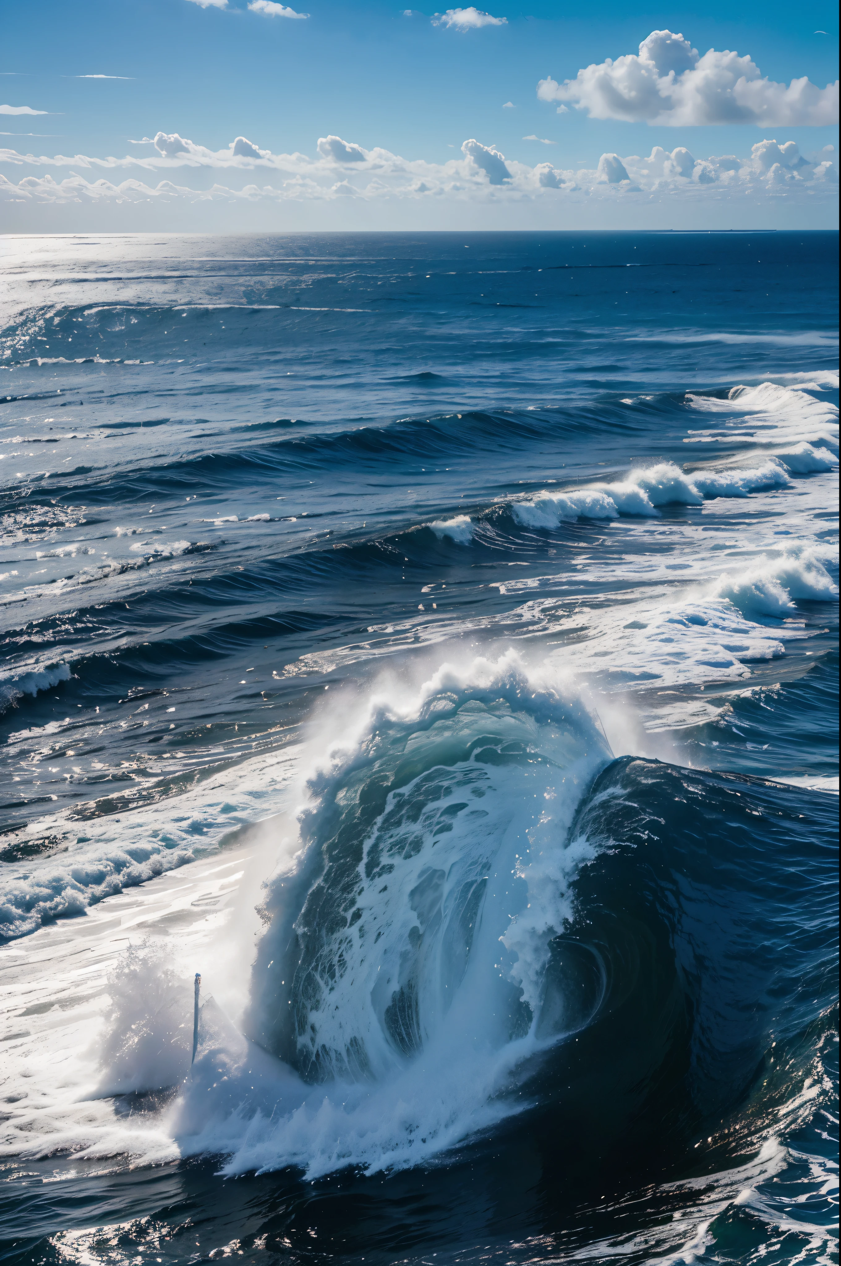 melhor qualidade, obra de arte, ultra high resolution, paisagem, mar e ondas, azul, sol.